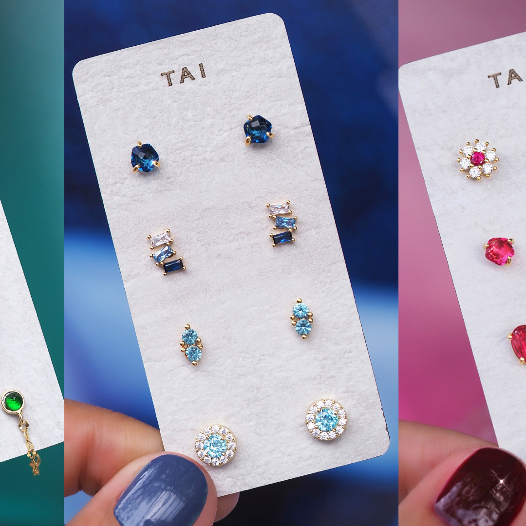 Pack of earrings, Blue, Green and Pink