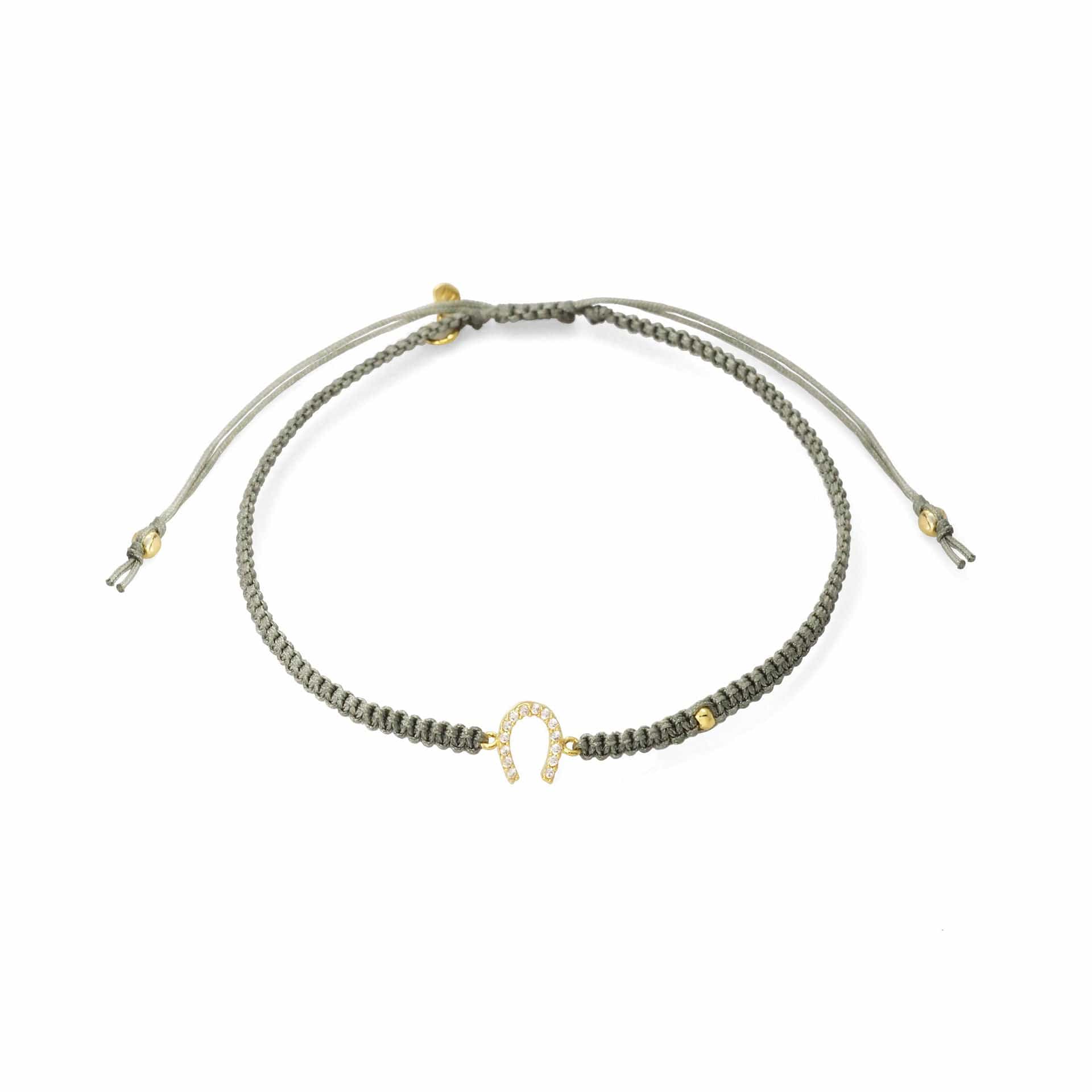 TAI JEWELRY Bracelet GOLD / LIGHT GREY Braided Silk Cord Bracelet With Mini Horseshoe