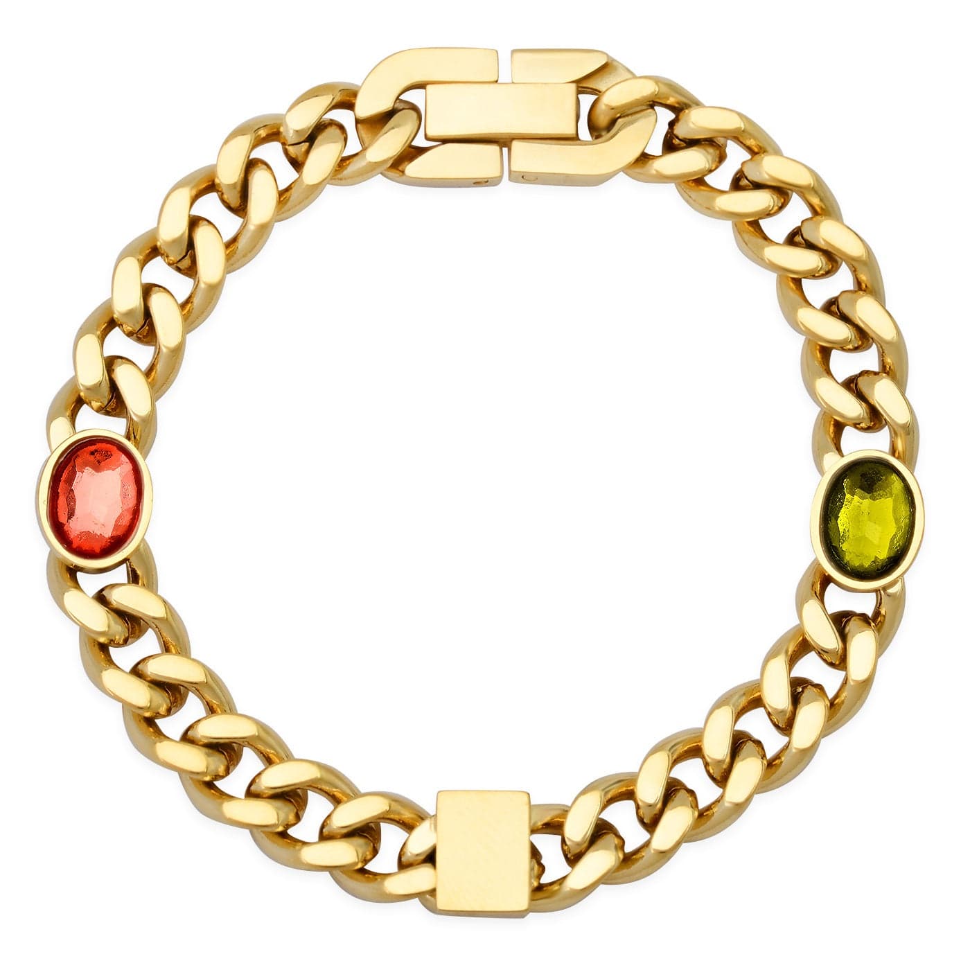 TAI JEWELRY | Gold Curb Chain Bracelet with Glass Stone Accents | Bracelet |