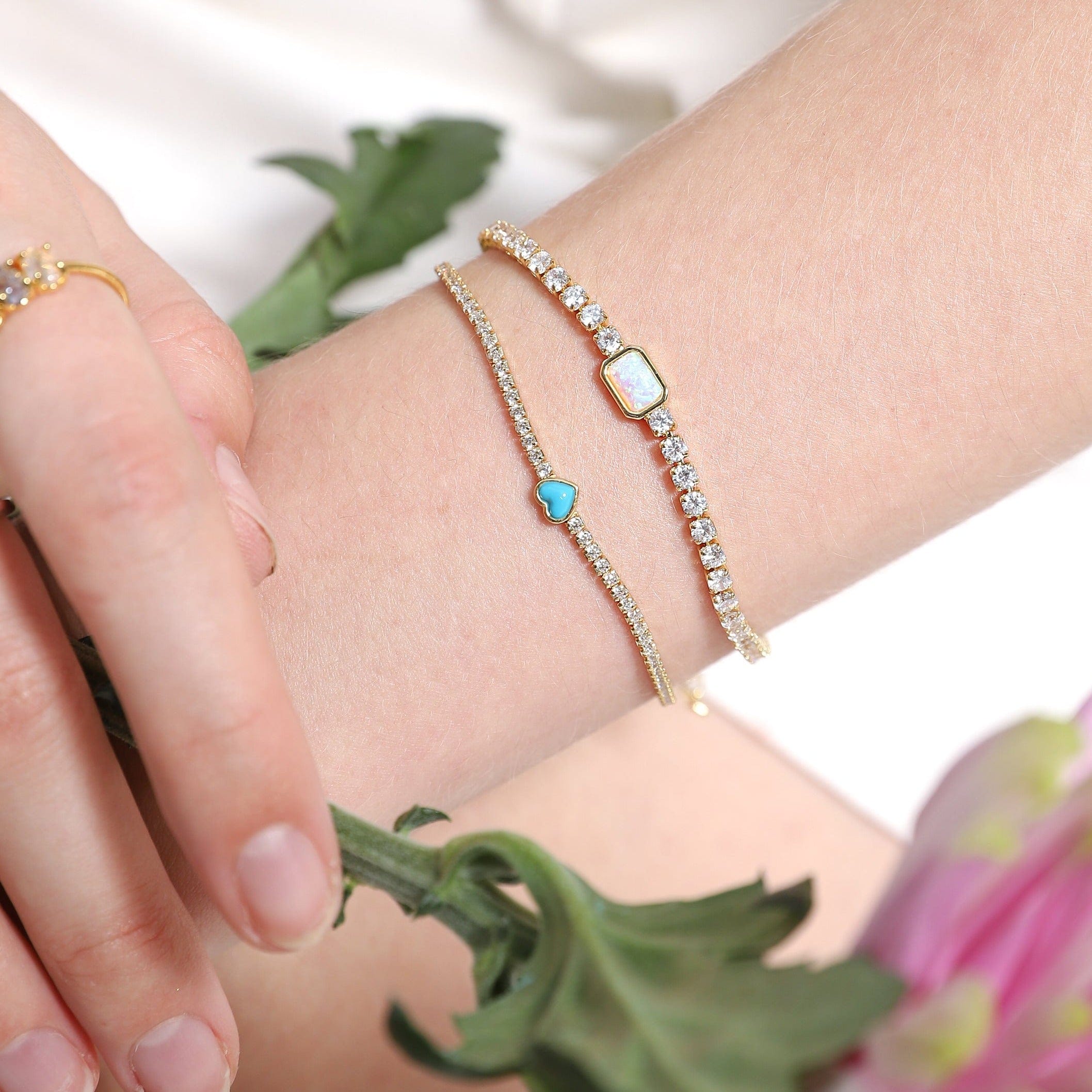 TAI JEWELRY | CZ Tennis Bracelet with Turquoise Heart | Bracelet |