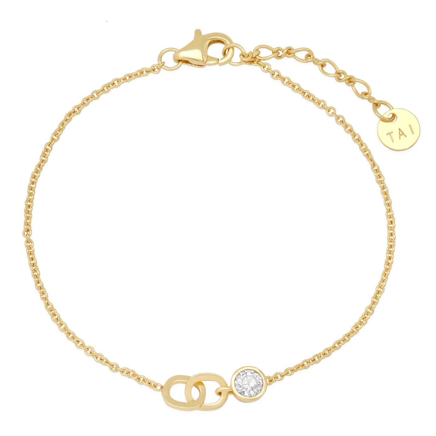 TAI JEWELRY | Double Link Bracelet With Bezel Set CZ | Bracelet |