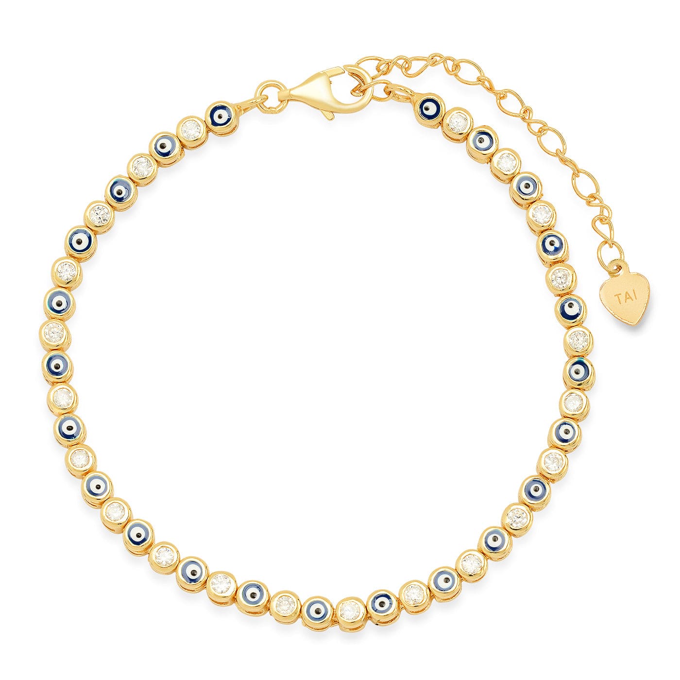 TAI JEWELRY Bracelet Dark Blue Enamel Evil Eye Gold Bracelet