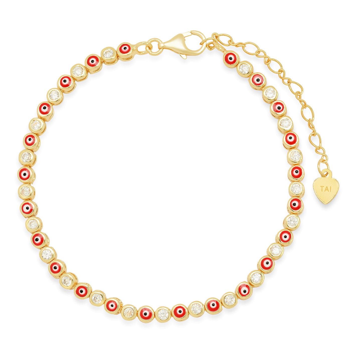 TAI JEWELRY Bracelet Red Enamel Evil Eye Gold Bracelet