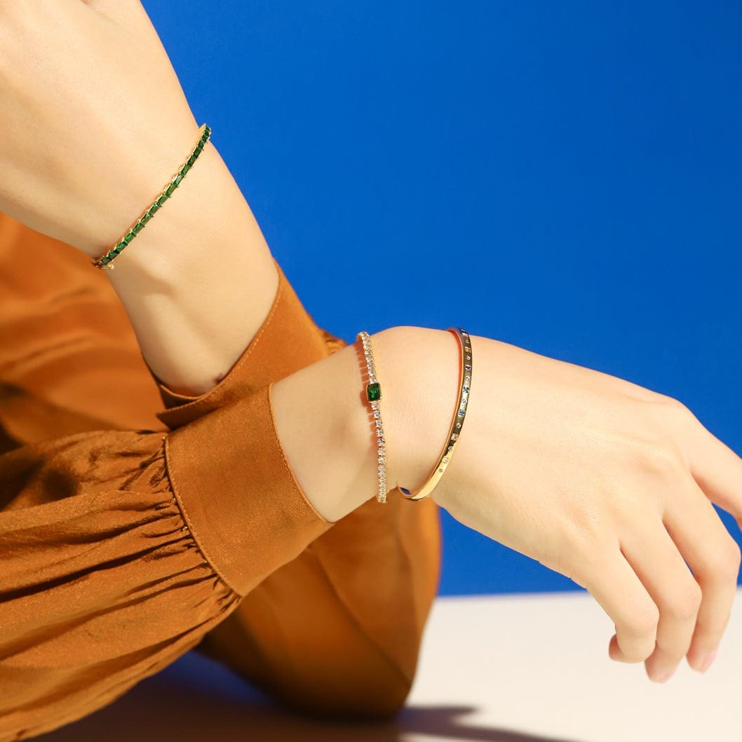 TAI JEWELRY Bracelet Gold Bangle Bracelet With Multi-Colored Stones
