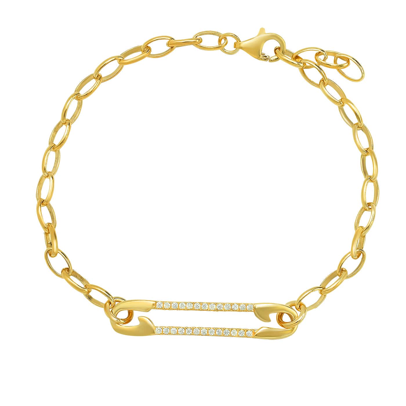 Gold & Cz Safety Pin Bracelet