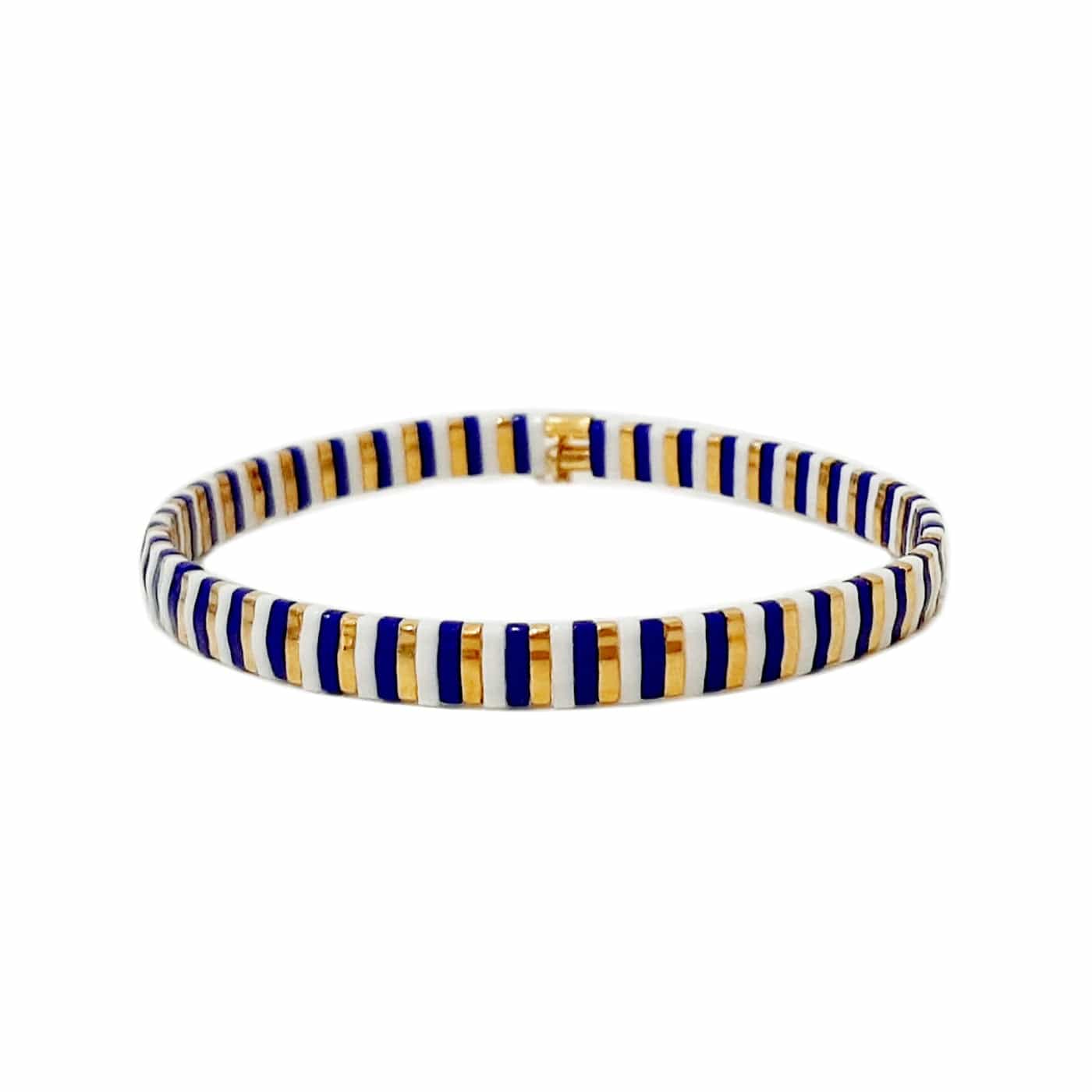 TAI JEWELRY Bracelet Blue Handmade Tila Beaded Striped Stretch Bracelets