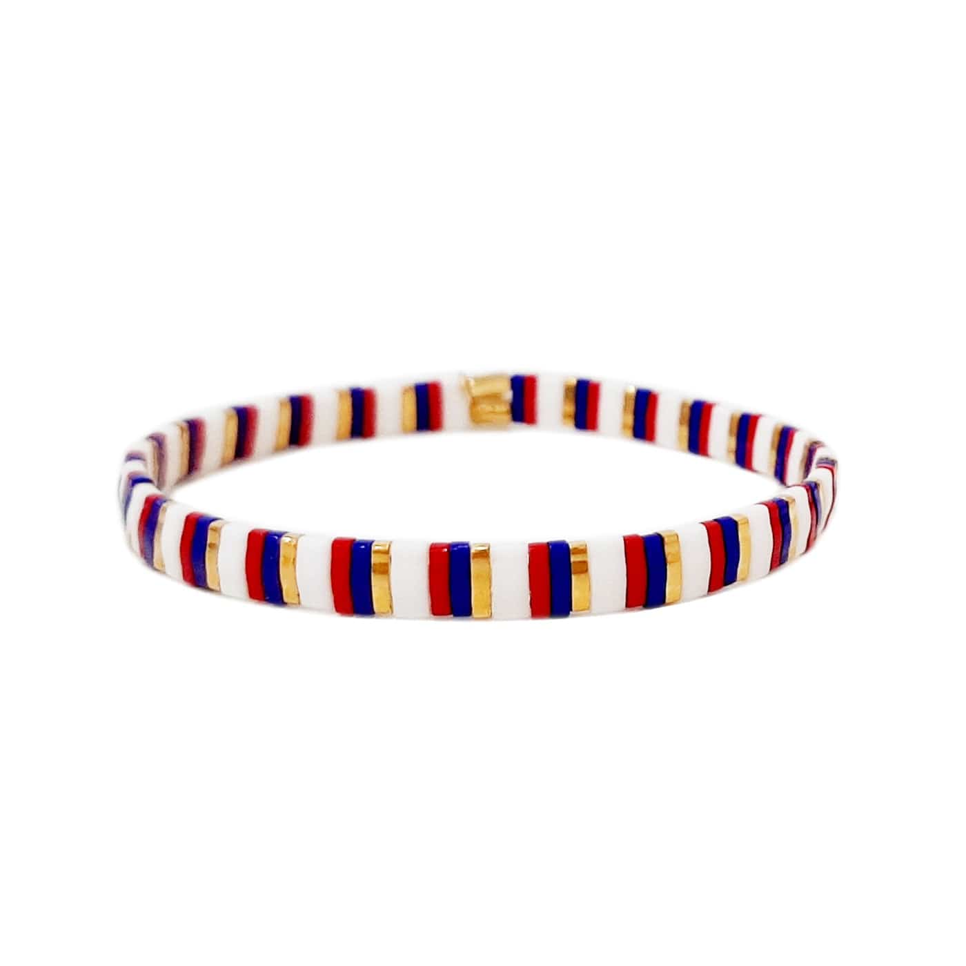 TAI JEWELRY Bracelet Red/White/Blue Handmade Tila Beaded Striped Stretch Bracelets