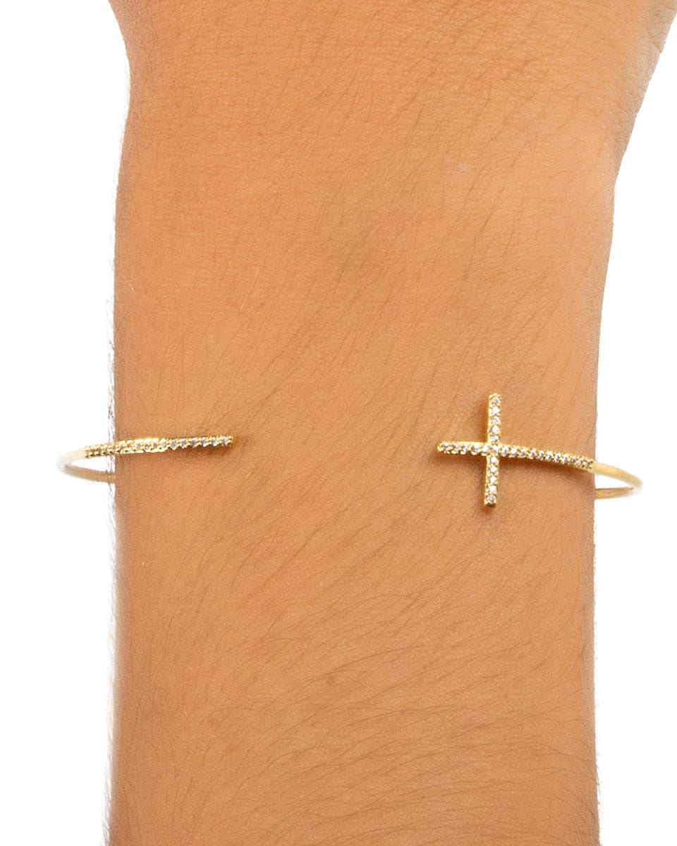TAI JEWELRY Bracelet Pave Cross Open Cuff Bracelet