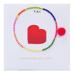 TAI JEWELRY Bracelet Red Heart Pom Bead Elastic Bracelet