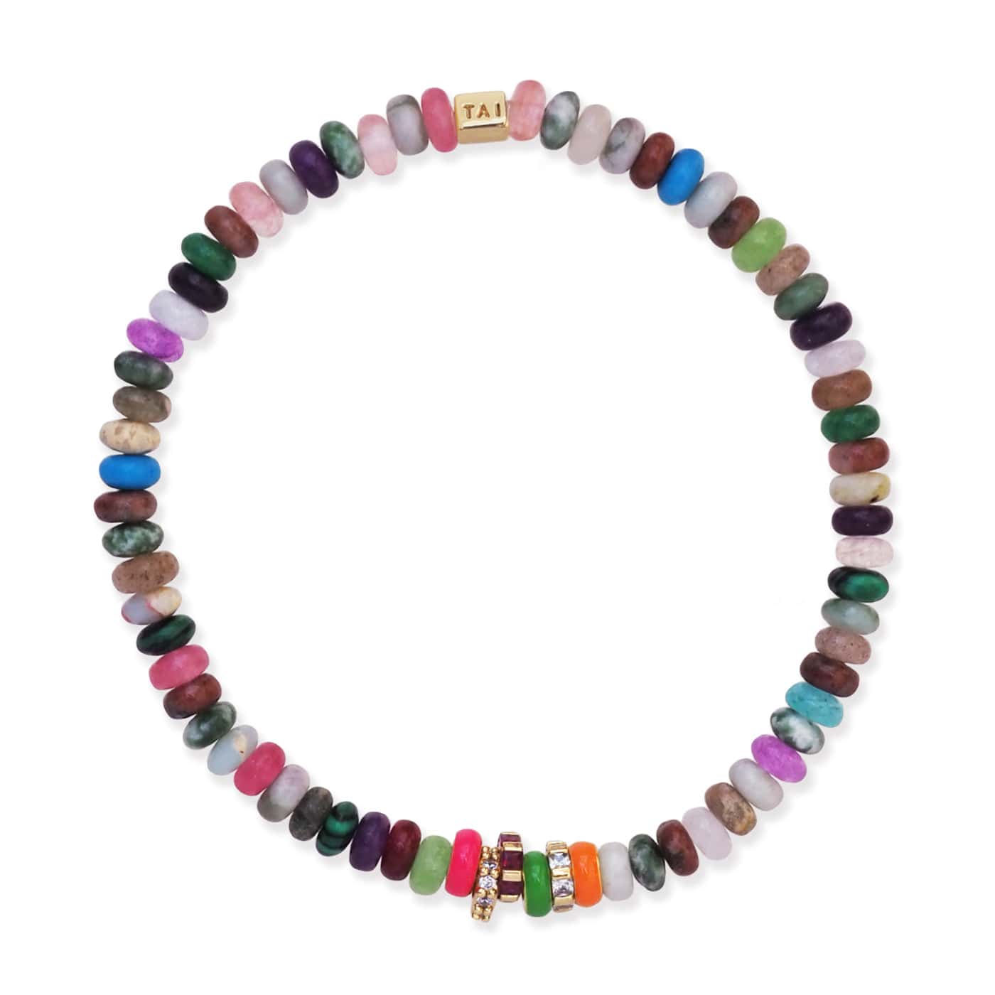 TAI JEWELRY Bracelet Semi-Precious Stretch Bracelet with Colored and CZ Rondelles