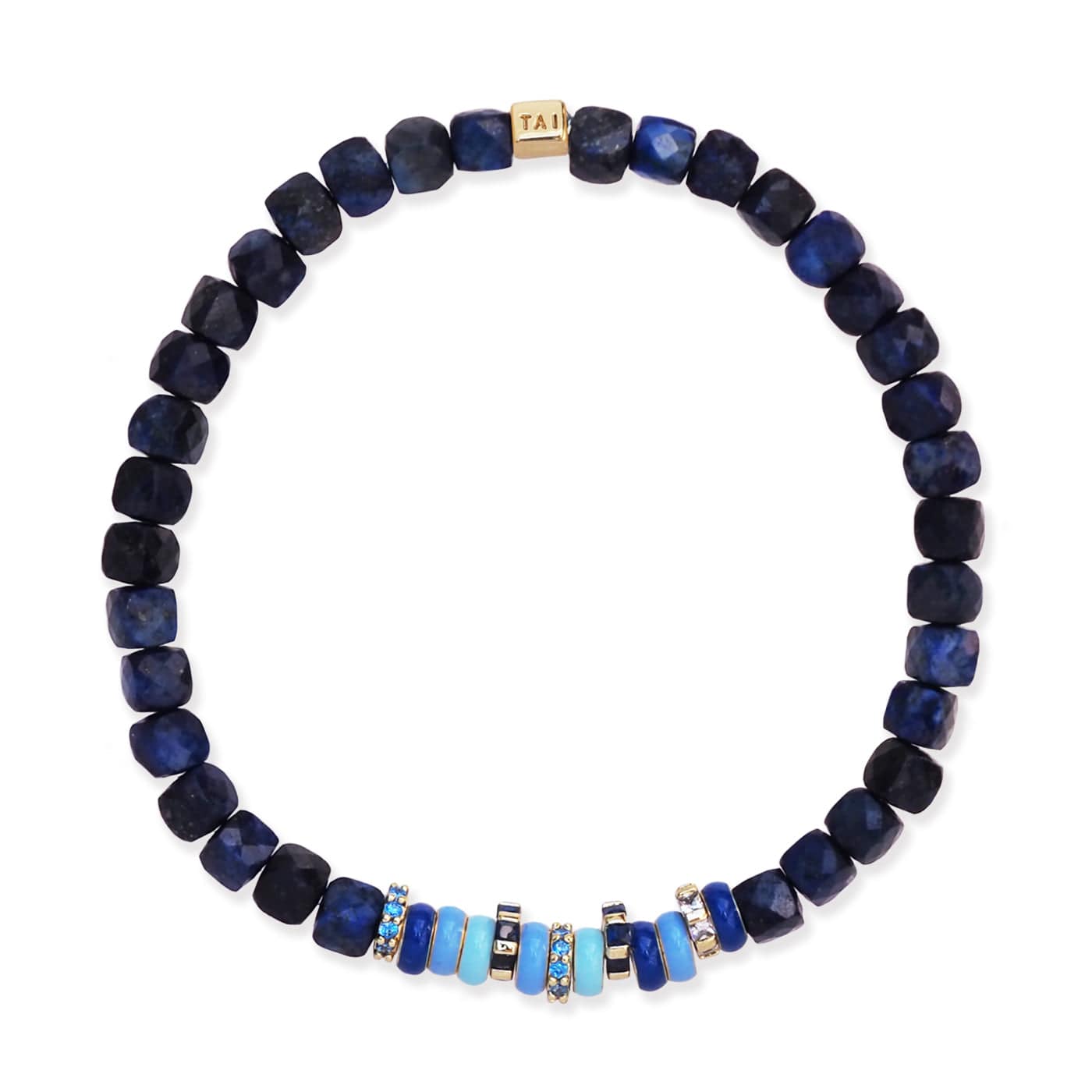 TAI JEWELRY Bracelet Lapis Semi-Precious Stretch Bracelet with Colored and CZ Rondelles