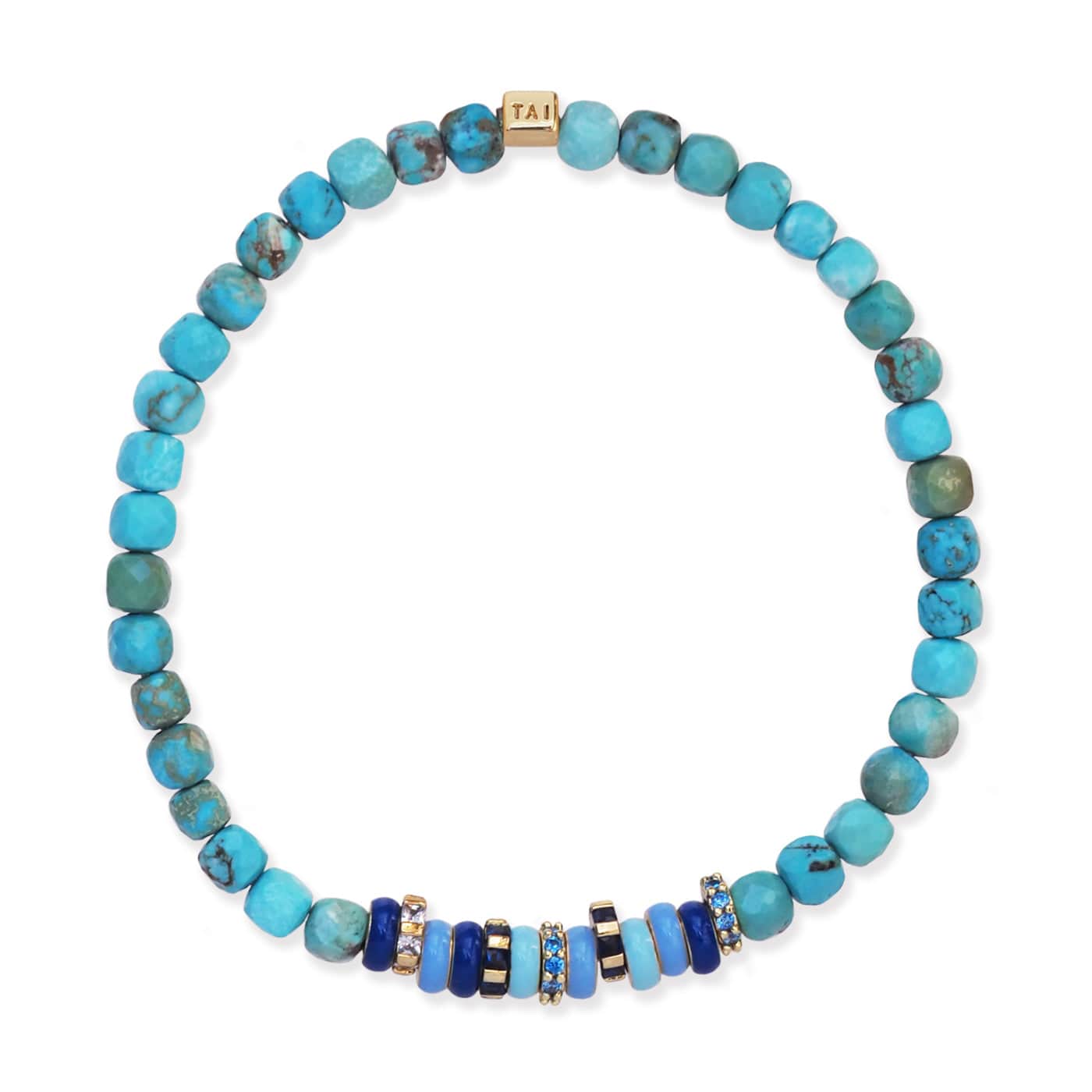 TAI JEWELRY Bracelet Turquoise Semi-Precious Stretch Bracelet with Colored and CZ Rondelles