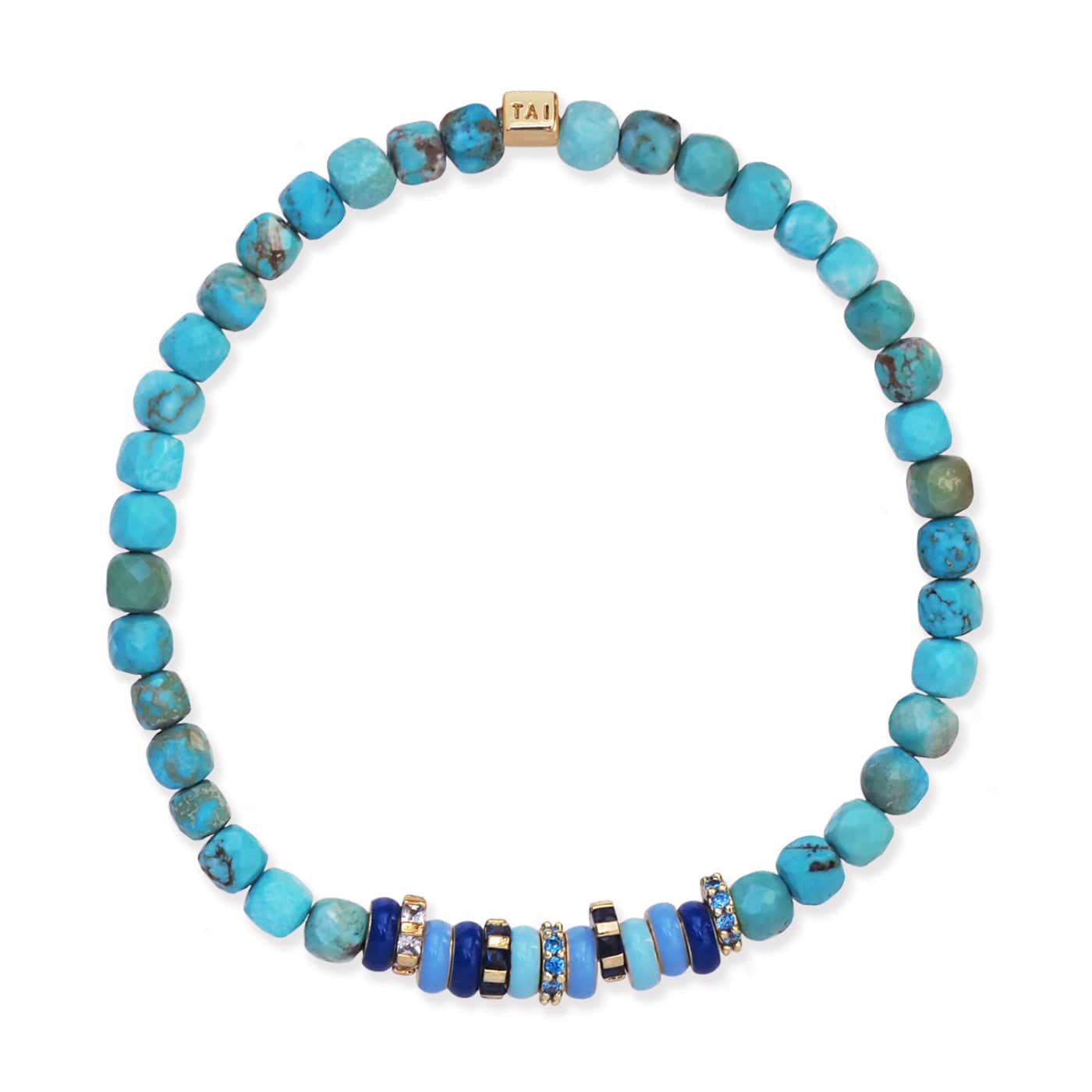 TAI JEWELRY Bracelet Turquoise Semi-Precious Stretch Bracelet with Colored and CZ Rondelles