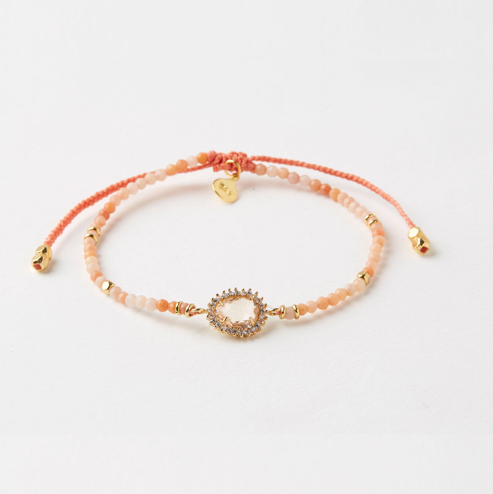 TAI JEWELRY Bracelet Peach Single Beaded Adjustable Bracelet With Large Stone Accent