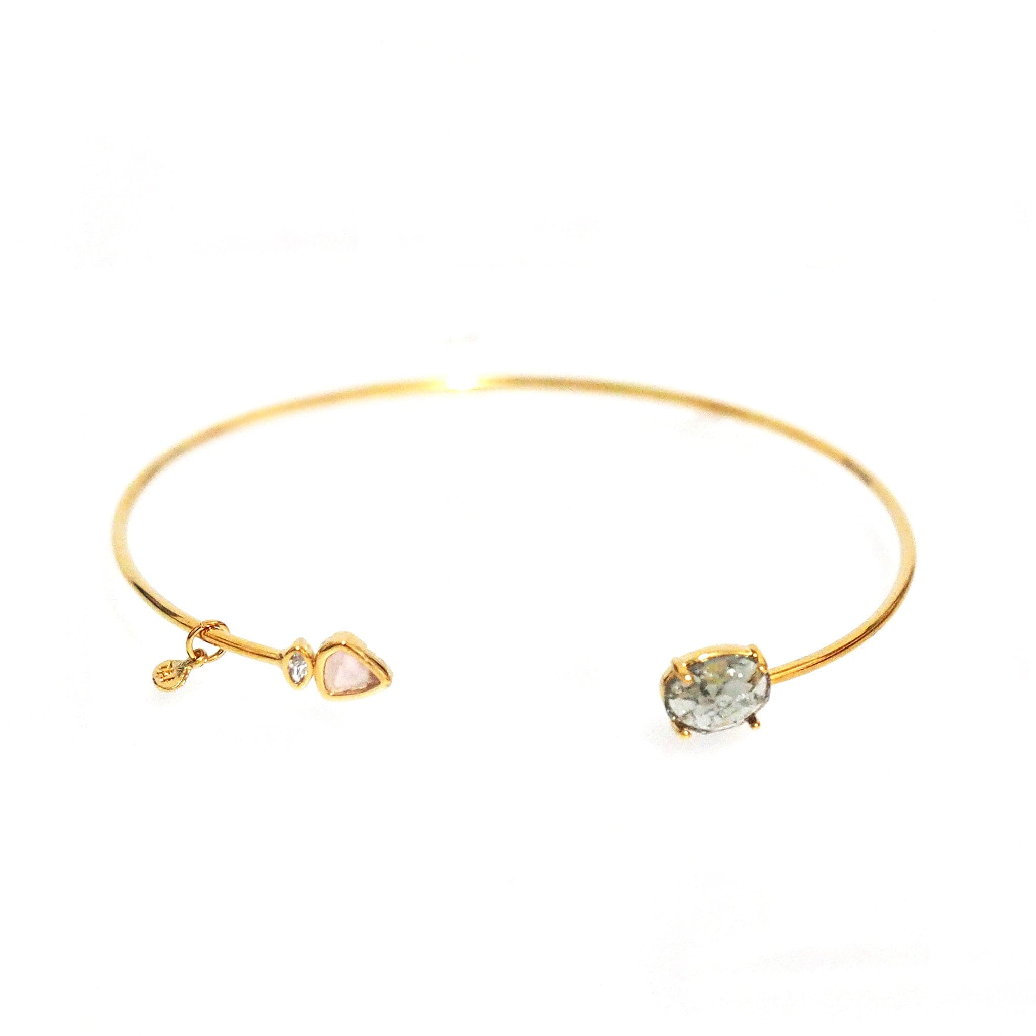 TAI JEWELRY Bracelet Triangle And Oval Stone Open Cuff