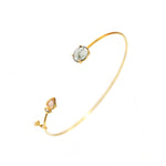 TAI JEWELRY Bracelet Triangle And Oval Stone Open Cuff