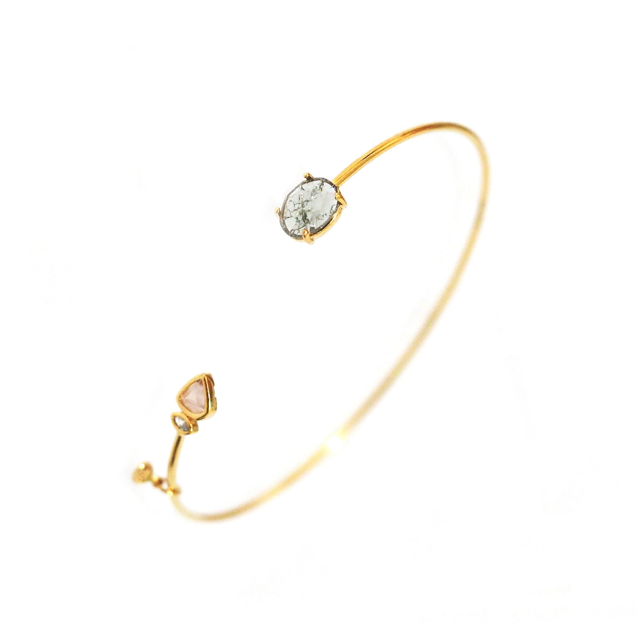 TAI JEWELRY Bracelet Triangle And Oval Stone Open Cuff
