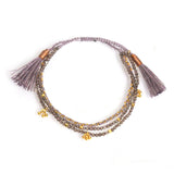 TAI JEWELRY Bracelet Smokey Quartz Triple Braided and Beaded Bracelet With Gold Accents