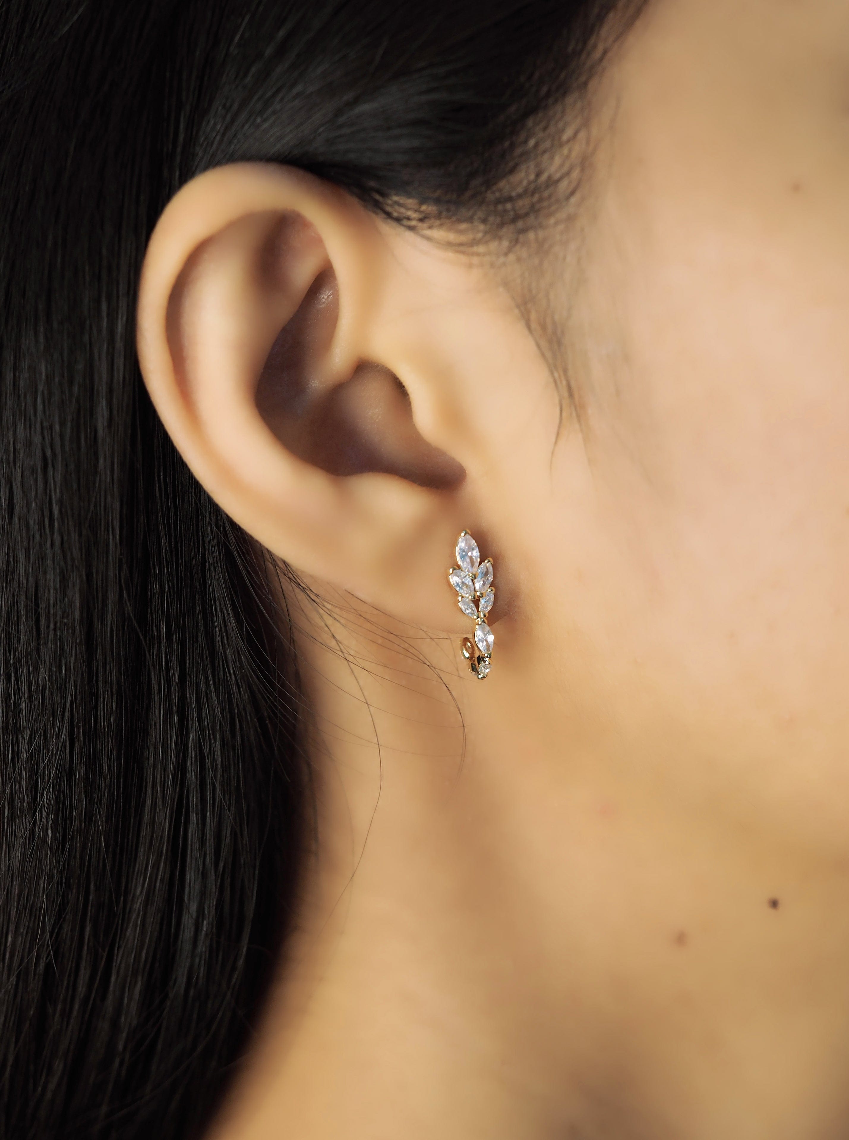 TAI JEWELRY Earrings Art Deco Leaf Huggies