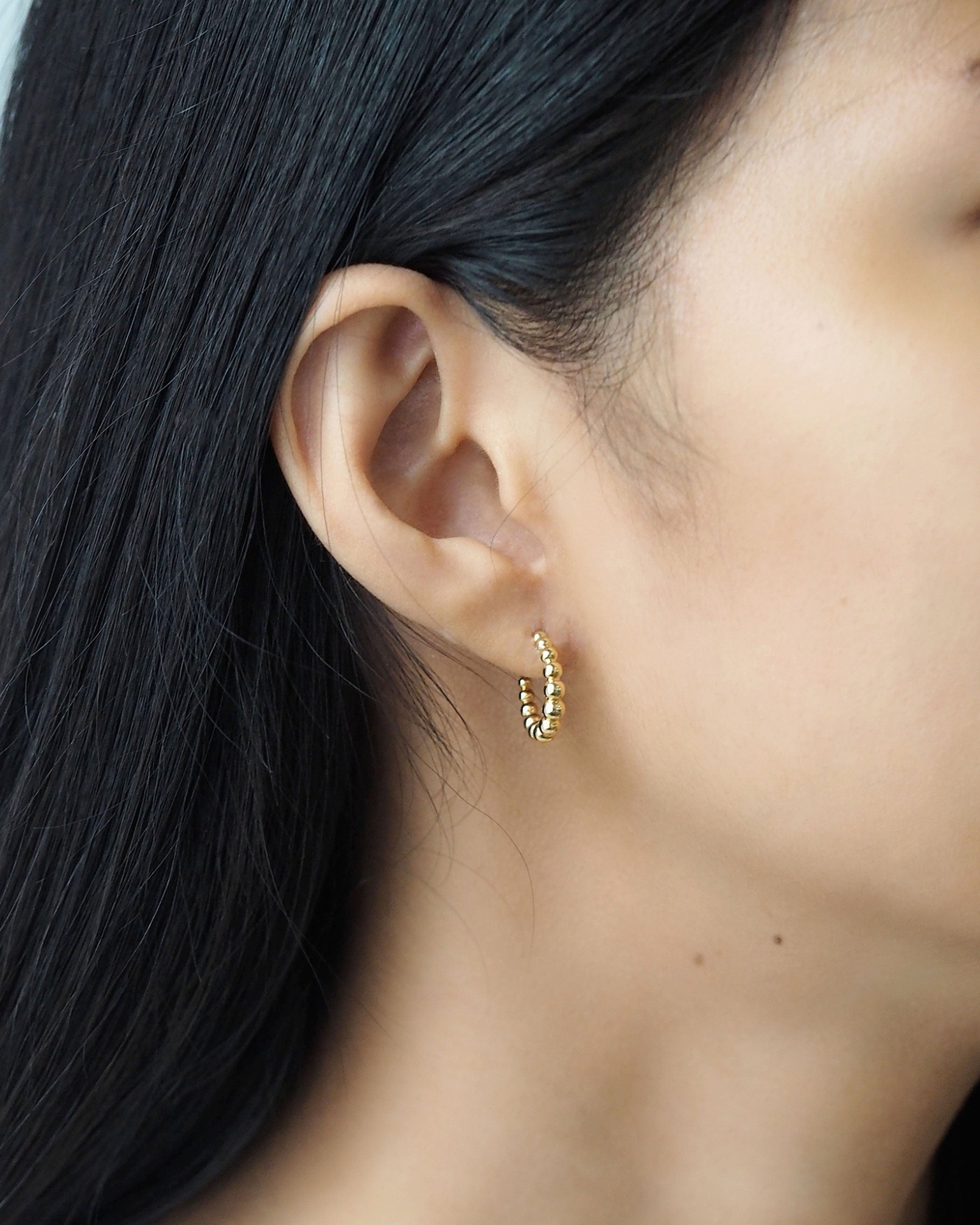 TAI JEWELRY Earrings Bali Graduated Gold Beaded Huggies