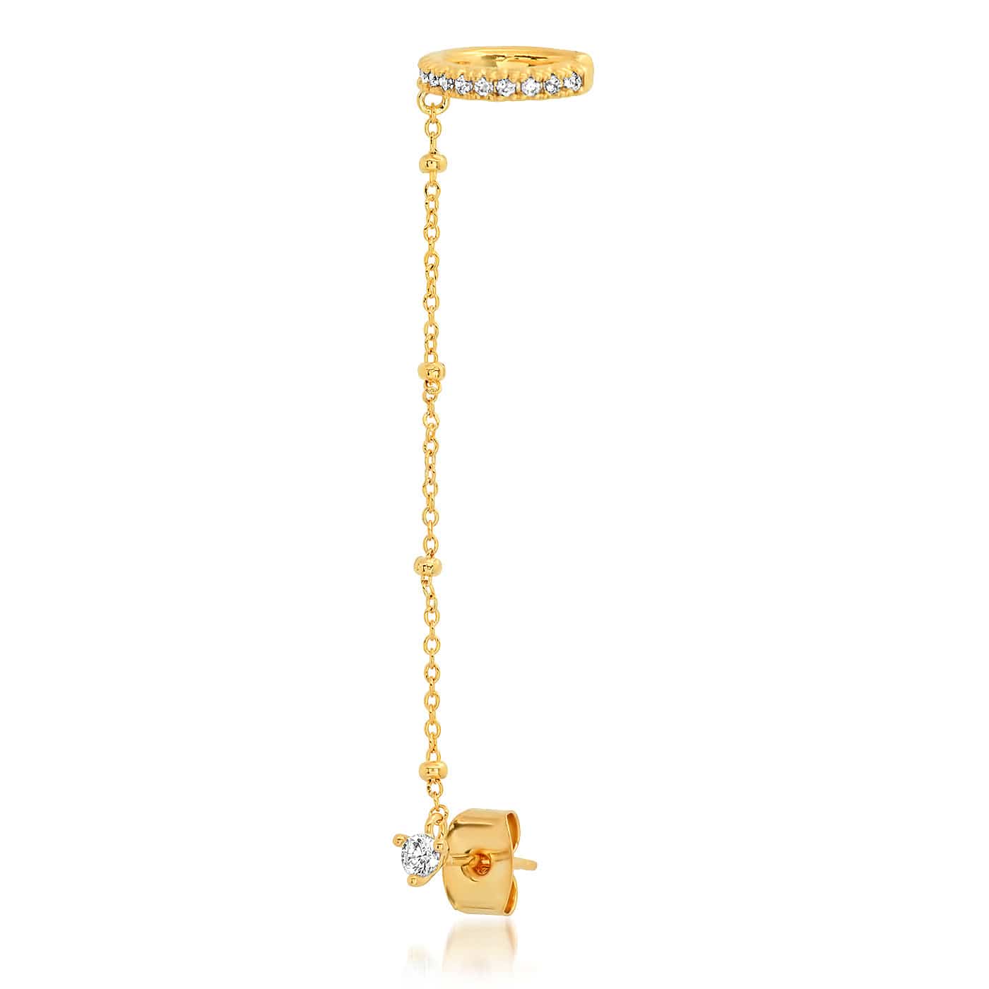TAI JEWELRY | Ball Chain Earring With Pavé Ear Cuff | Earrings |