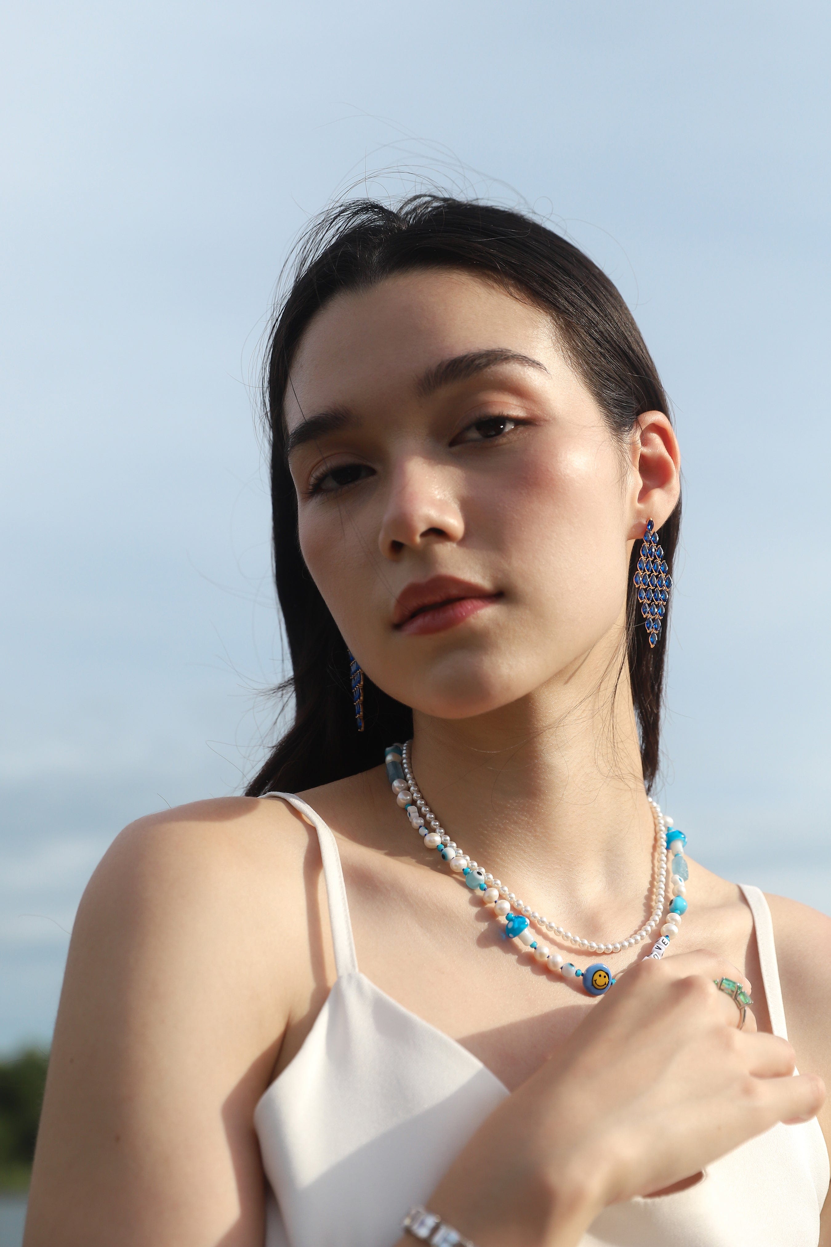 TAI JEWELRY Earrings Blue Cascading Marquis Chandelier Earrings