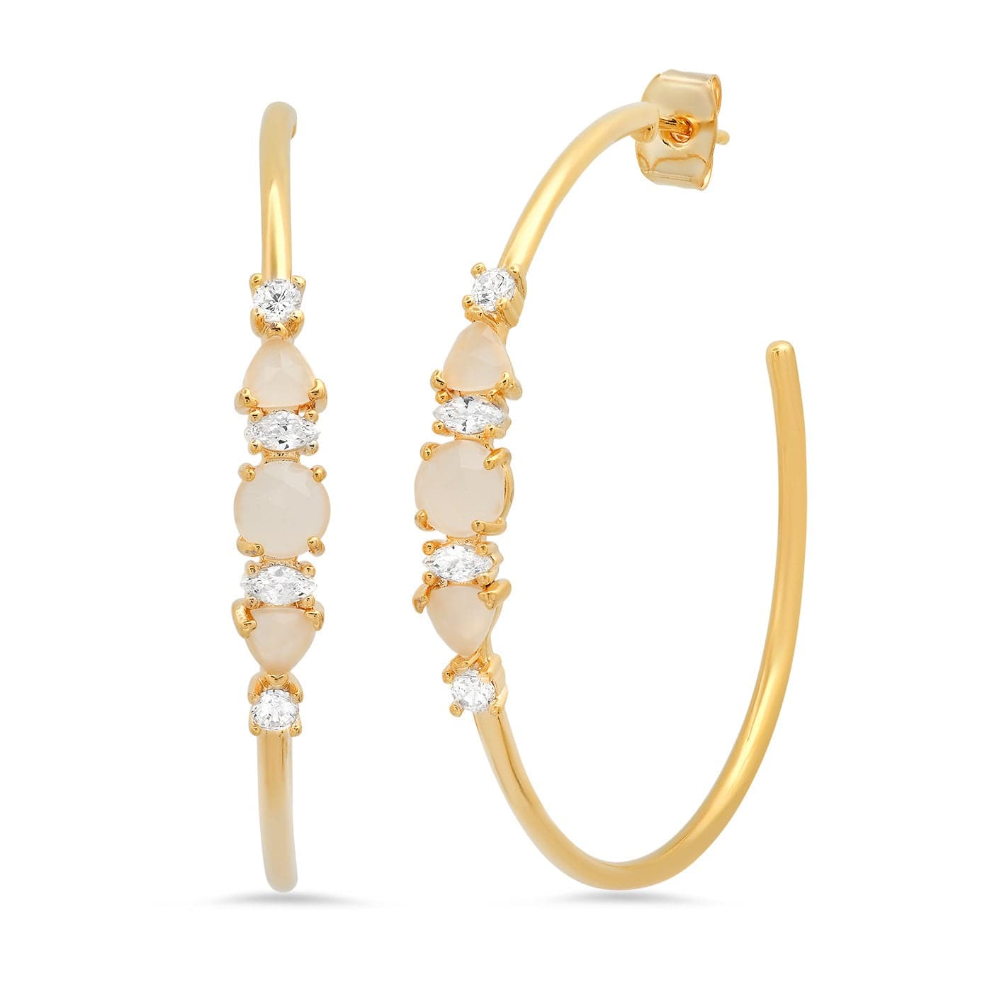 TAI JEWELRY | Cat's Eye And Cz Cluster Hoops | Earrings |