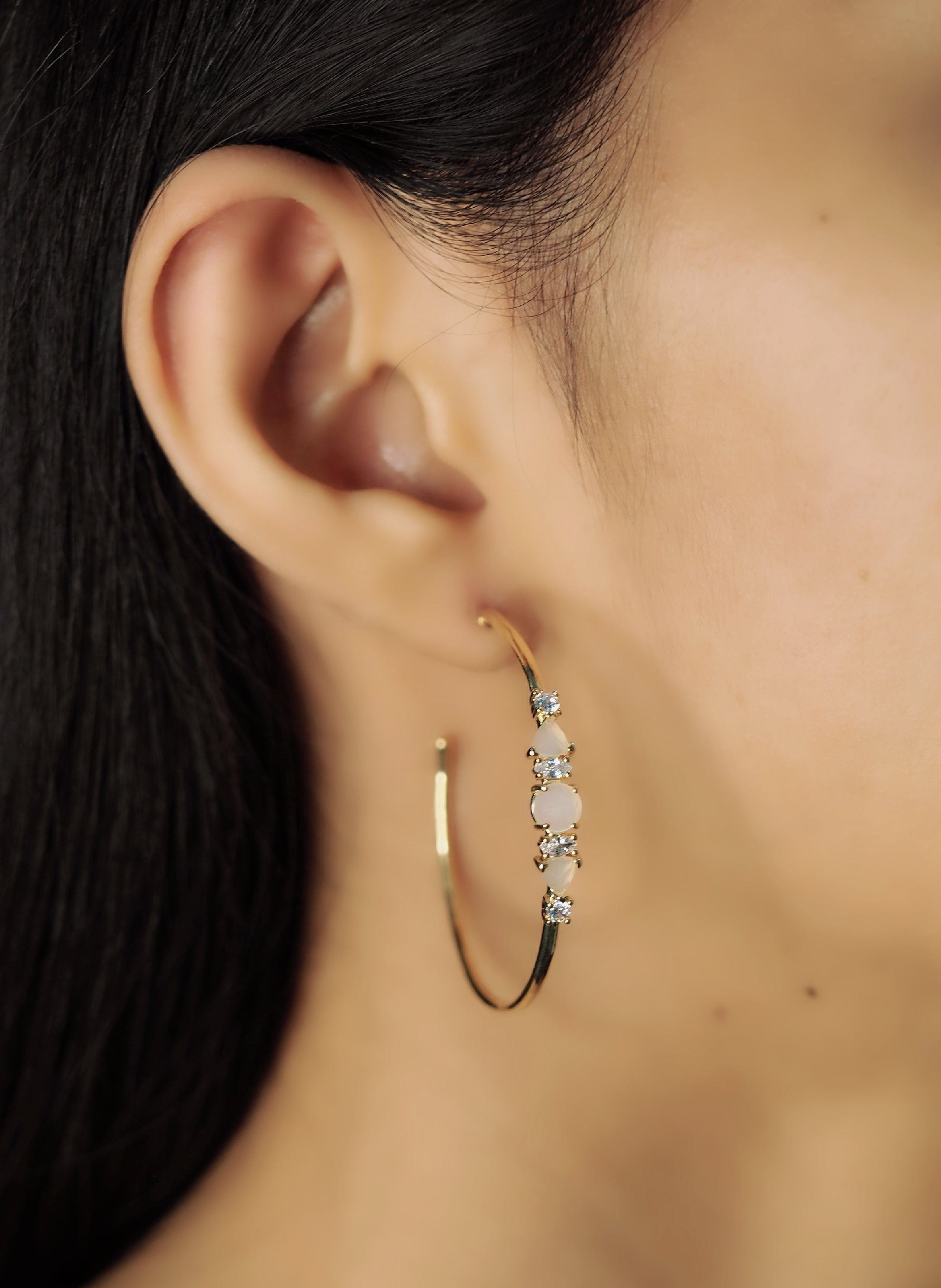 TAI JEWELRY | Cat's Eye And Cz Cluster Hoops | Earrings |