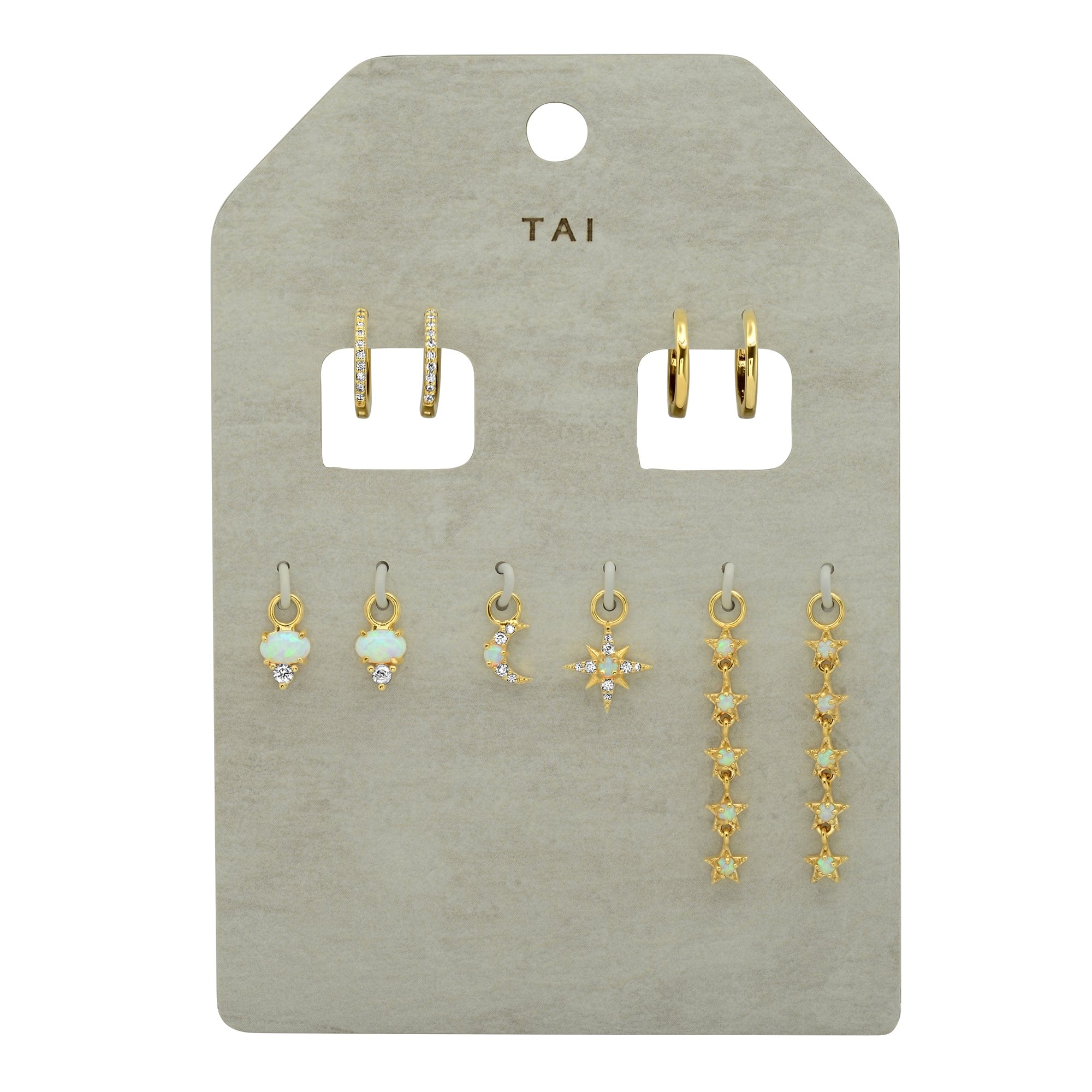 TAI JEWELRY | Charming Opal Huggie Set | 2 Huggies | 3 Charms | Earrings |