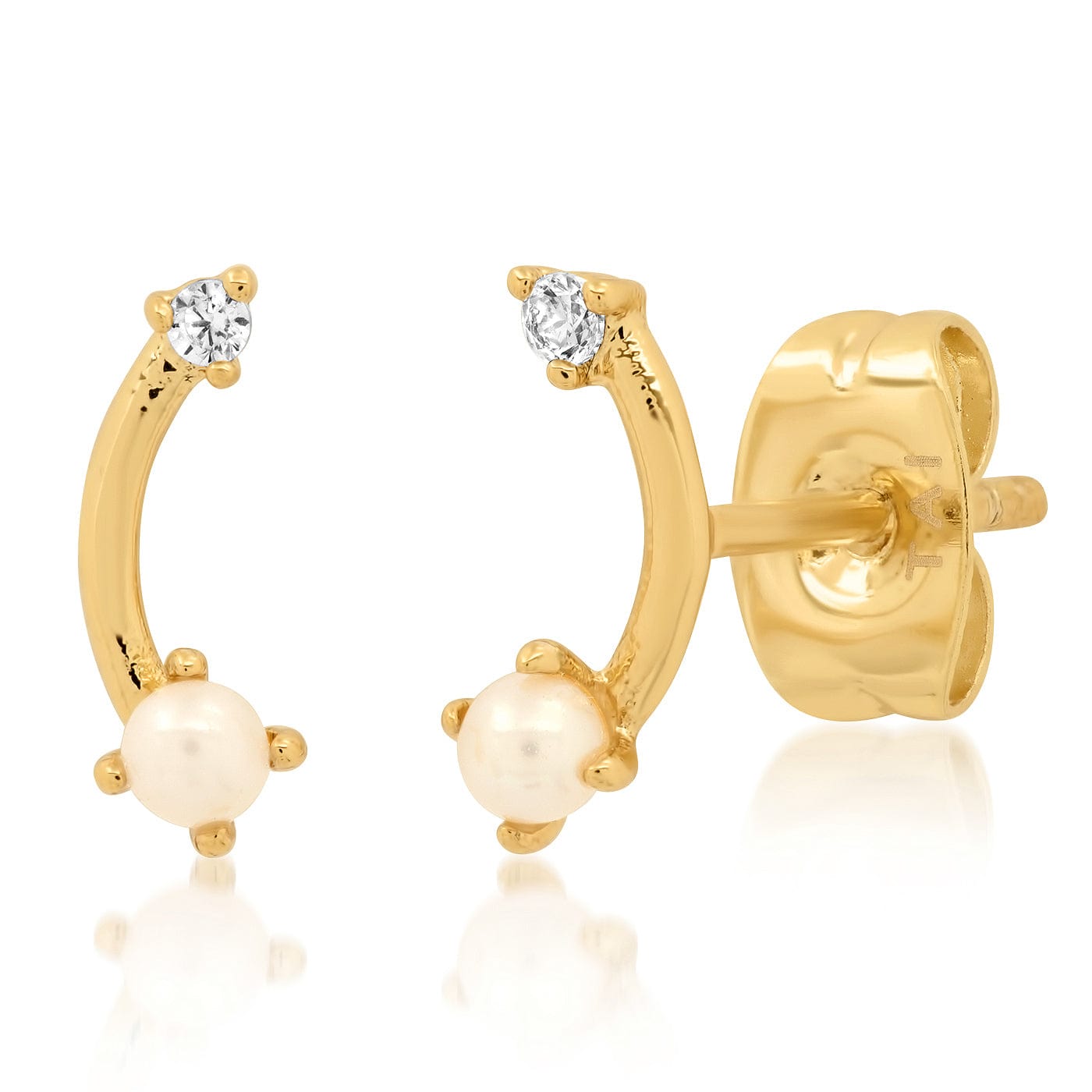 TAI JEWELRY | Curved Bar With Pearl And Cz Accents | Earrings |