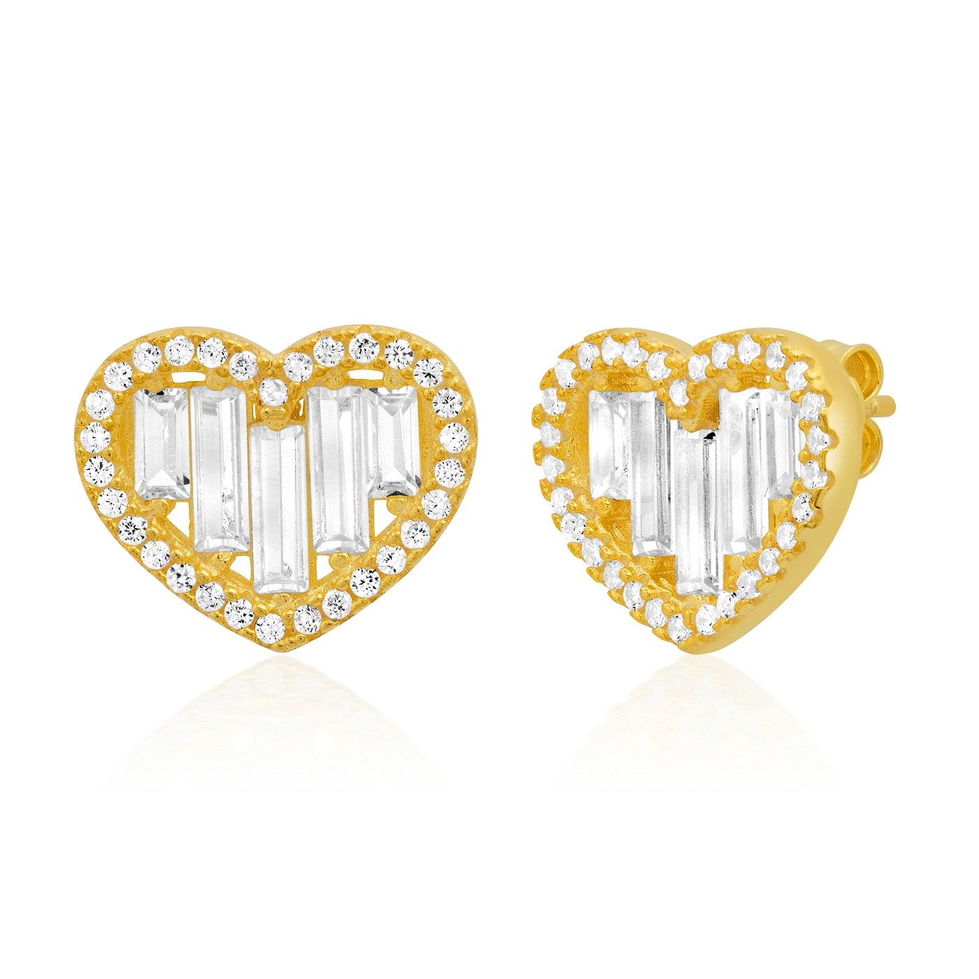 TAI JEWELRY Earrings CZ Baguette Heart Studs