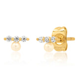 TAI JEWELRY | CZ Bar Stud With Single Pearl Accent | Earrings |