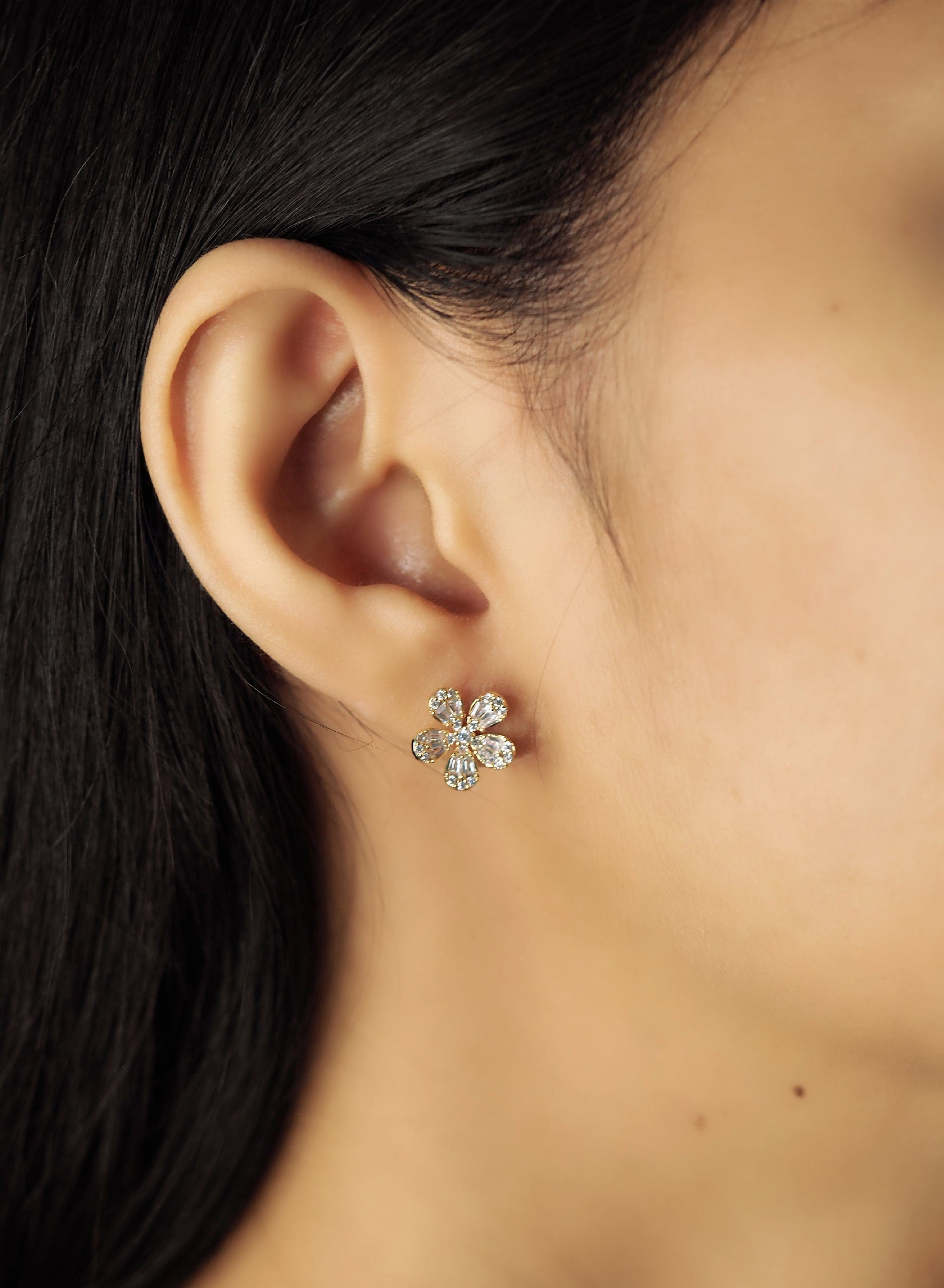 TAI JEWELRY | CZ Encrusted Flower Studs | Earrings |