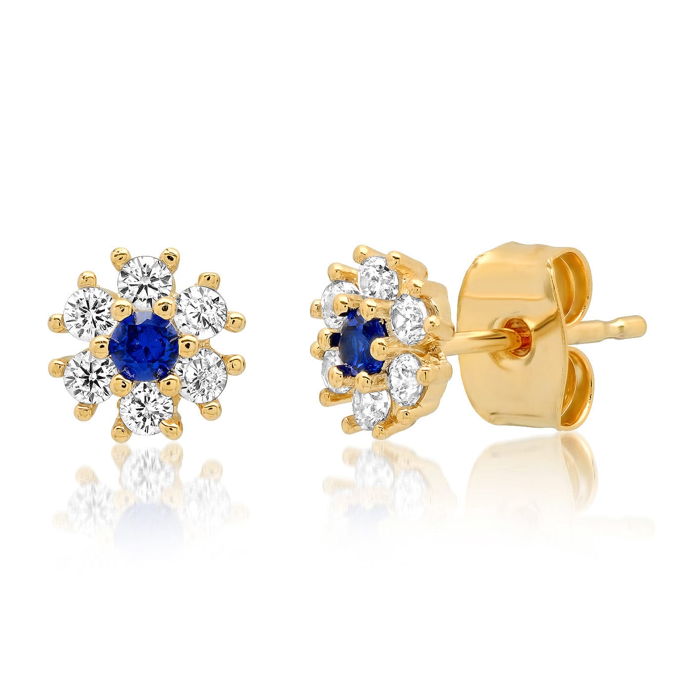TAI JEWELRY Earrings Sapphire CZ Flower Stud With Jewel Tone Center Stone
