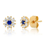 TAI JEWELRY Earrings Sapphire CZ Flower Stud With Jewel Tone Center Stone
