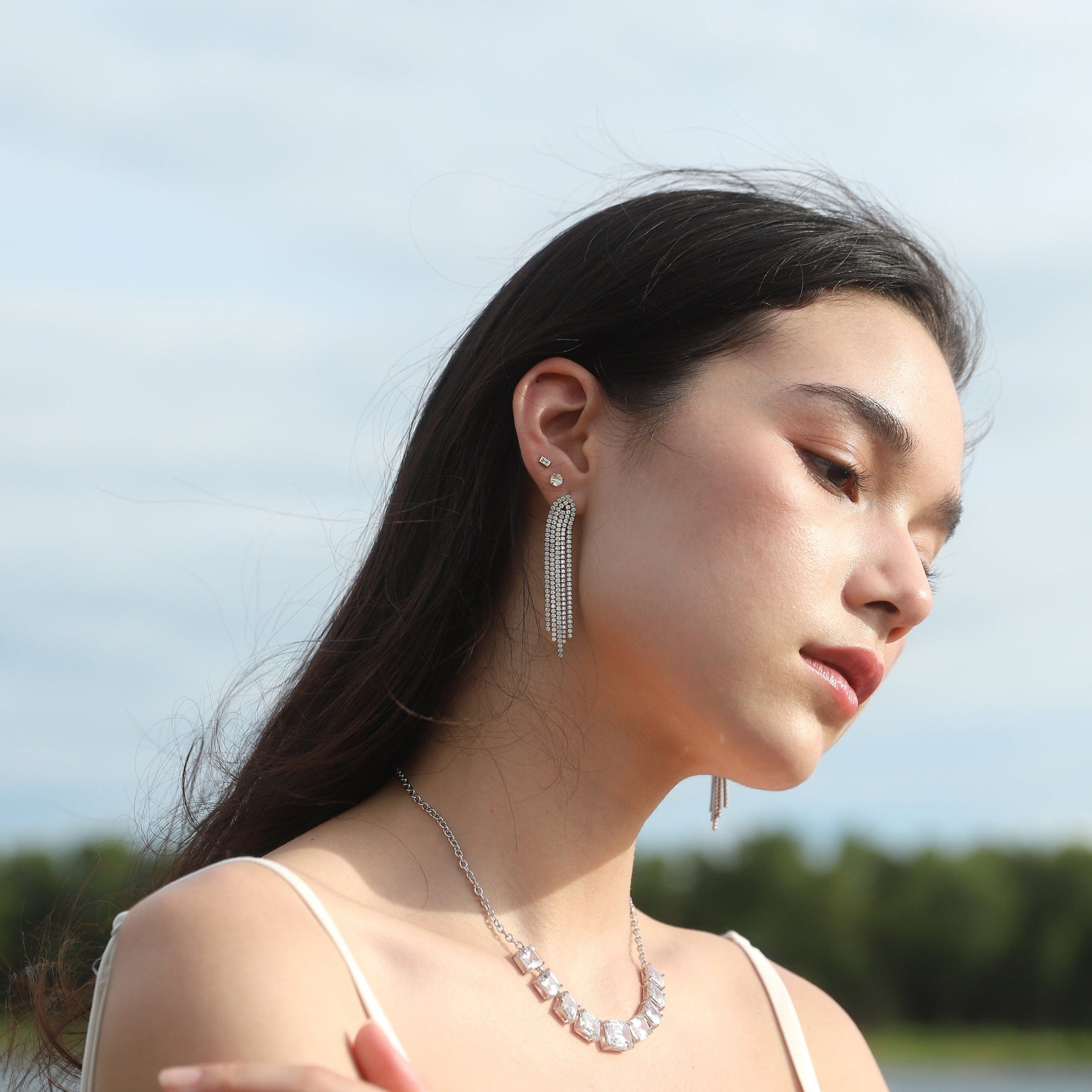 TAI JEWELRY Earrings CZ Fringe Earrings