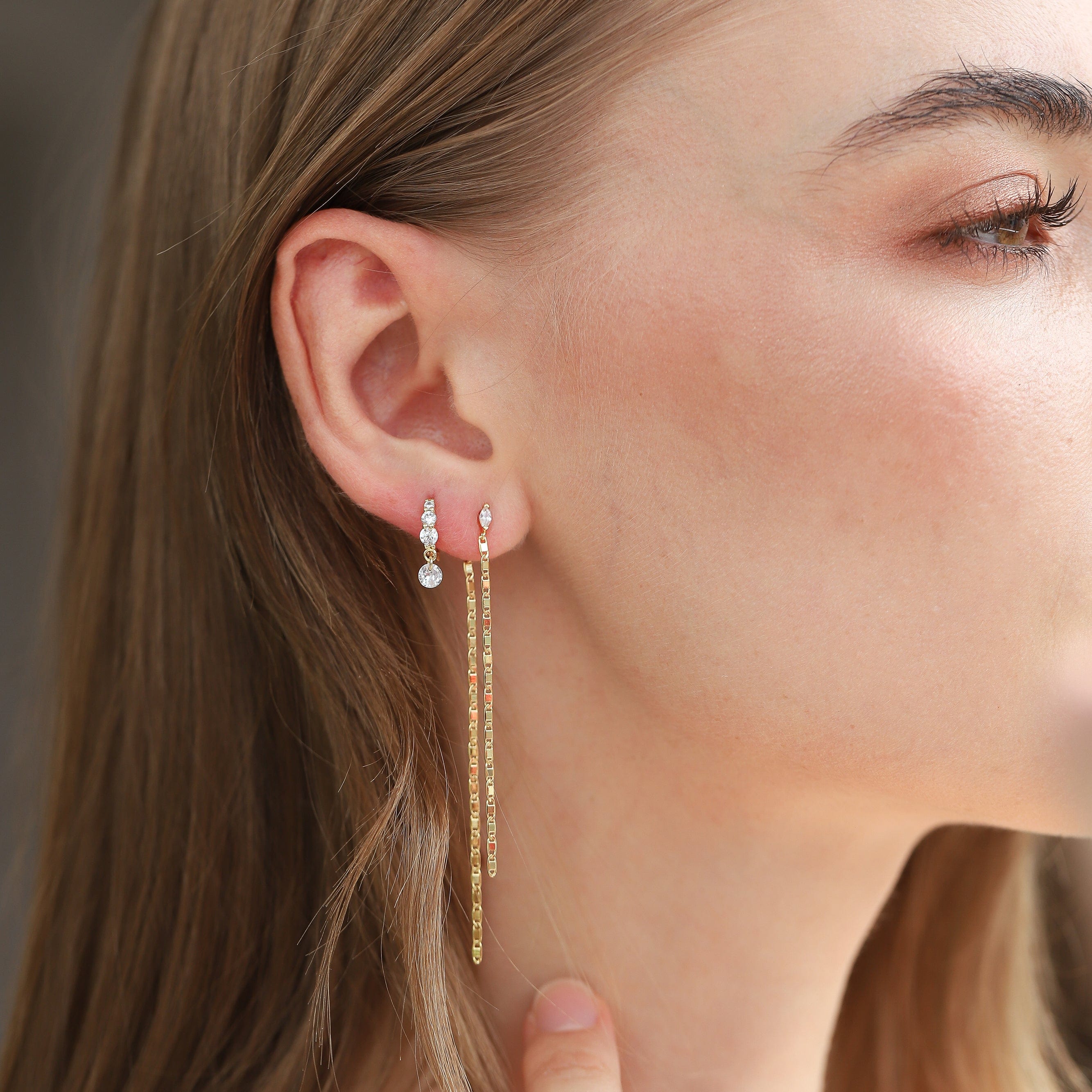 TAI JEWELRY | CZ Huggie with Floating CZ Charm | Earrings |