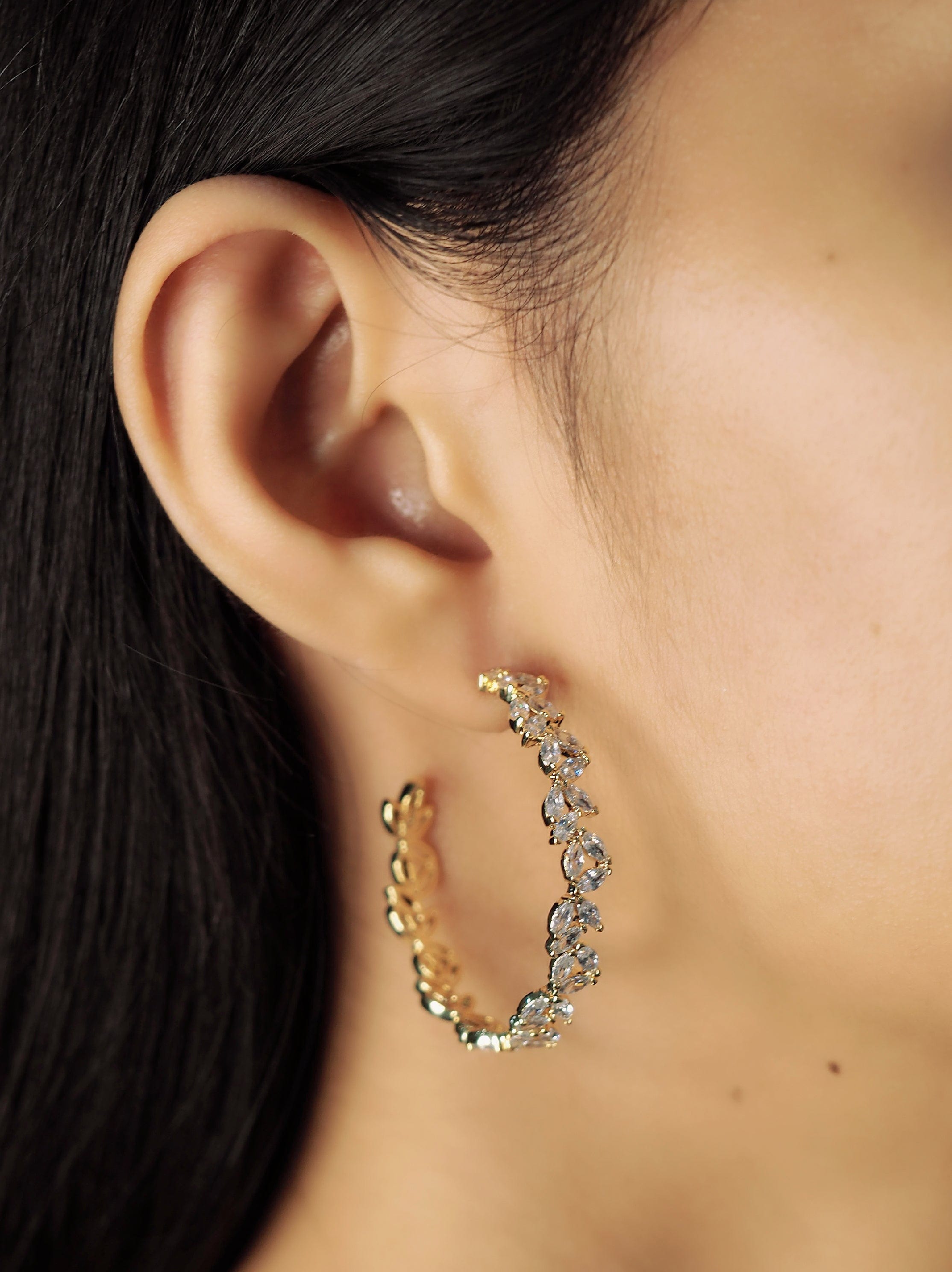 TAI JEWELRY Earrings CZ Leaf Hoops