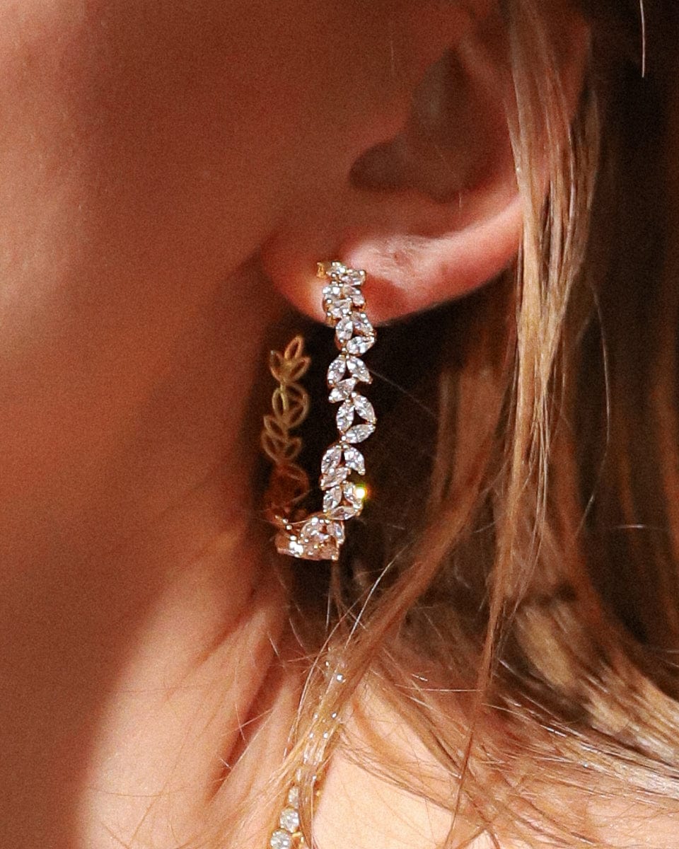 TAI JEWELRY Earrings CZ Leaf Hoops