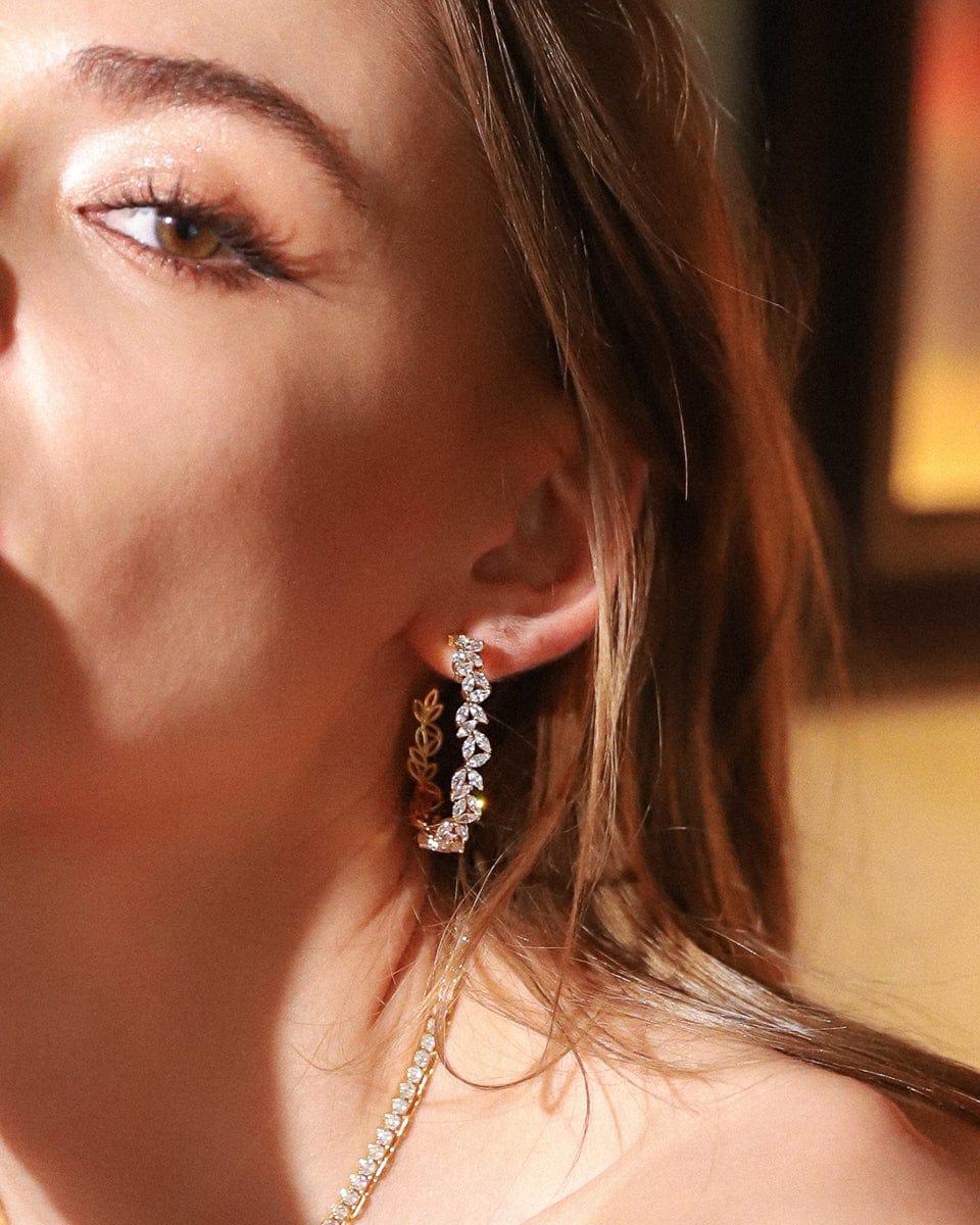 TAI JEWELRY Earrings CZ Leaf Hoops