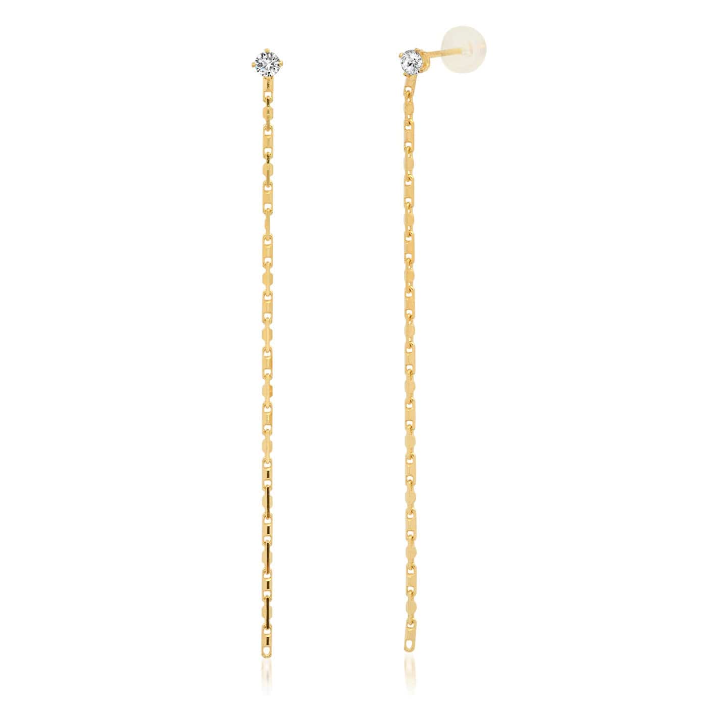 TAI JEWELRY Earrings CZ Post with Long Linear Chain