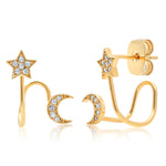 TAI JEWELRY Earrings Cz Star And Moon Ear Huggie