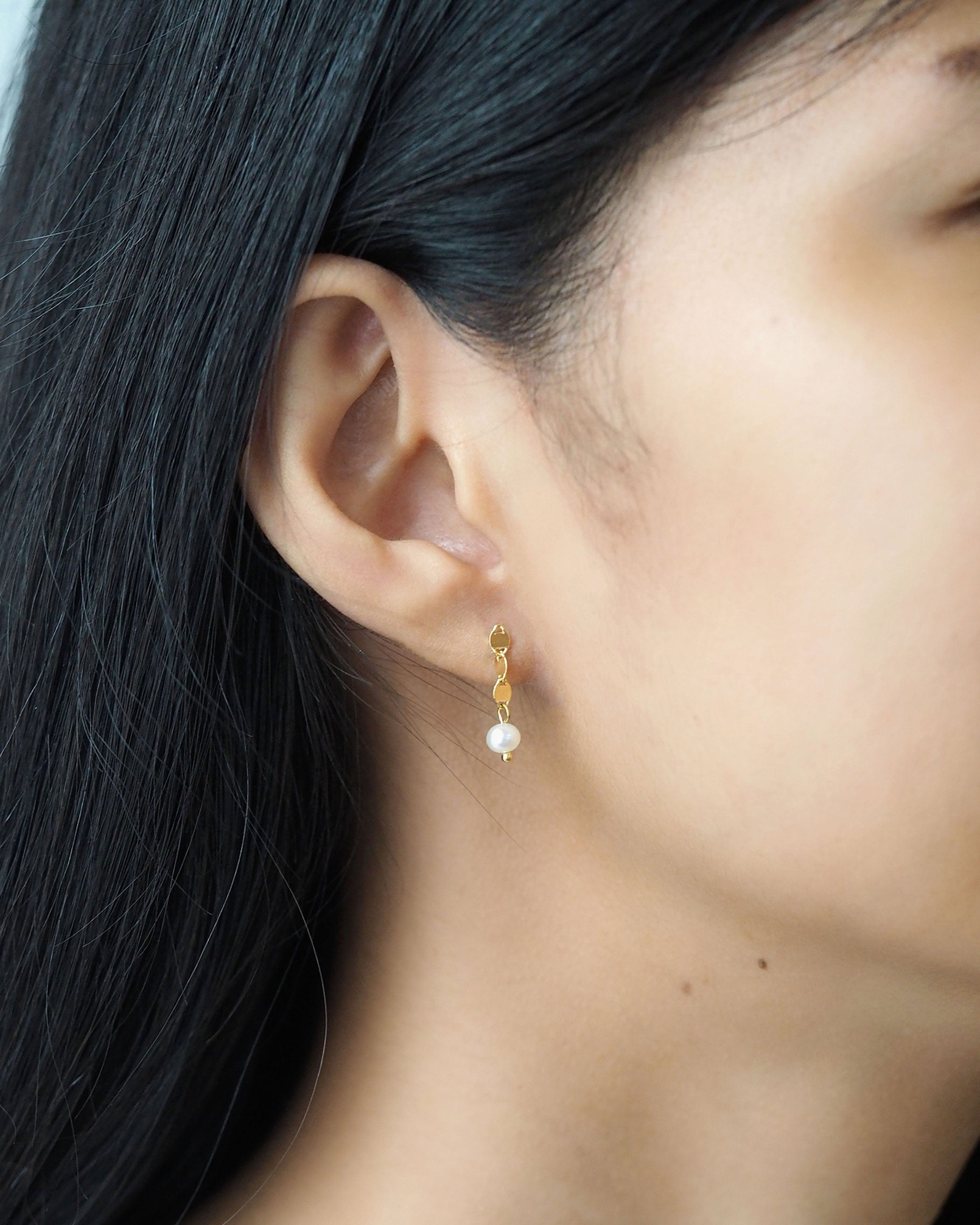 TAI JEWELRY Earrings Delicate Chain Linear Earring With Freshwater Pearl Accents