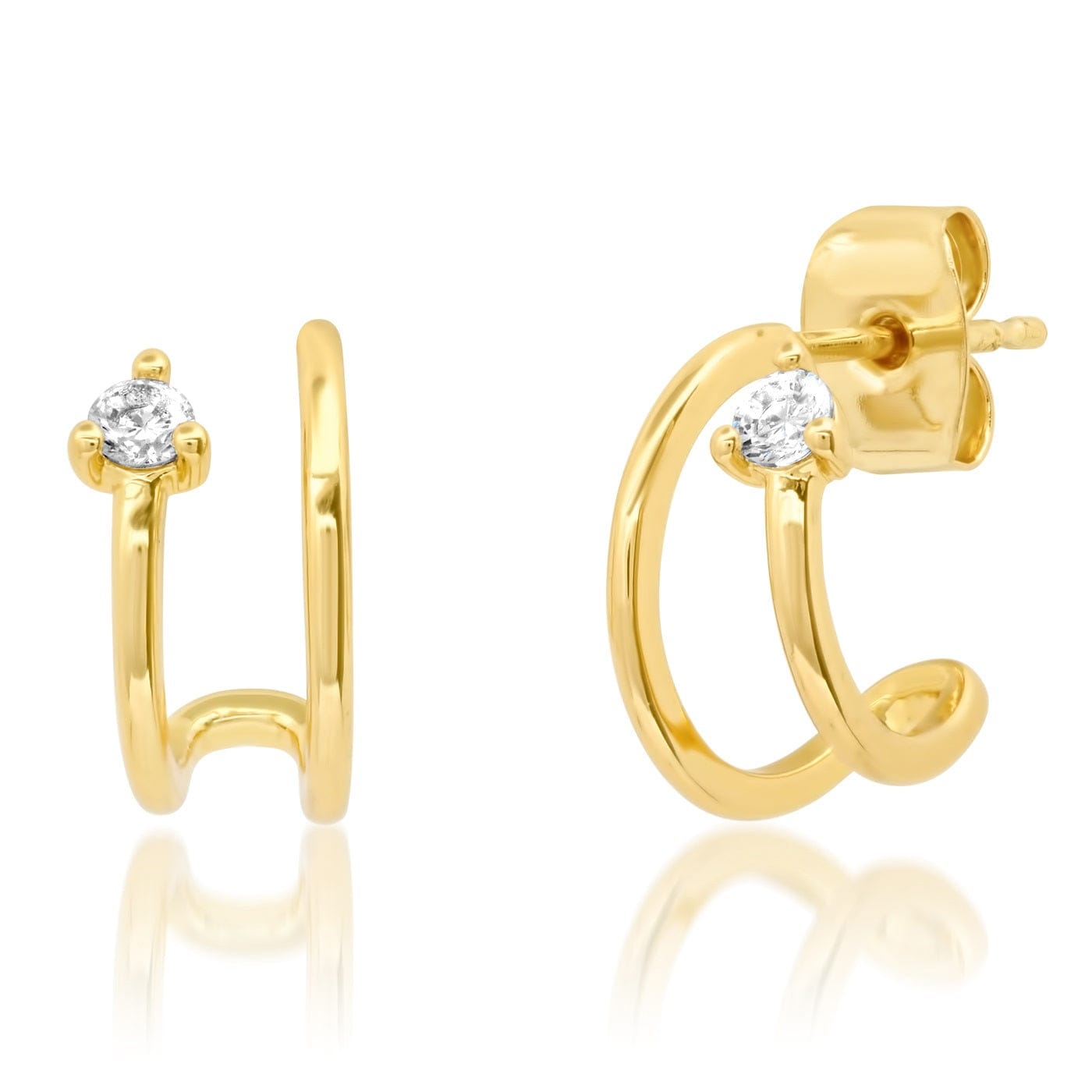 TAI JEWELRY | Double Huggie with CZ Stone Accent | Earrings |