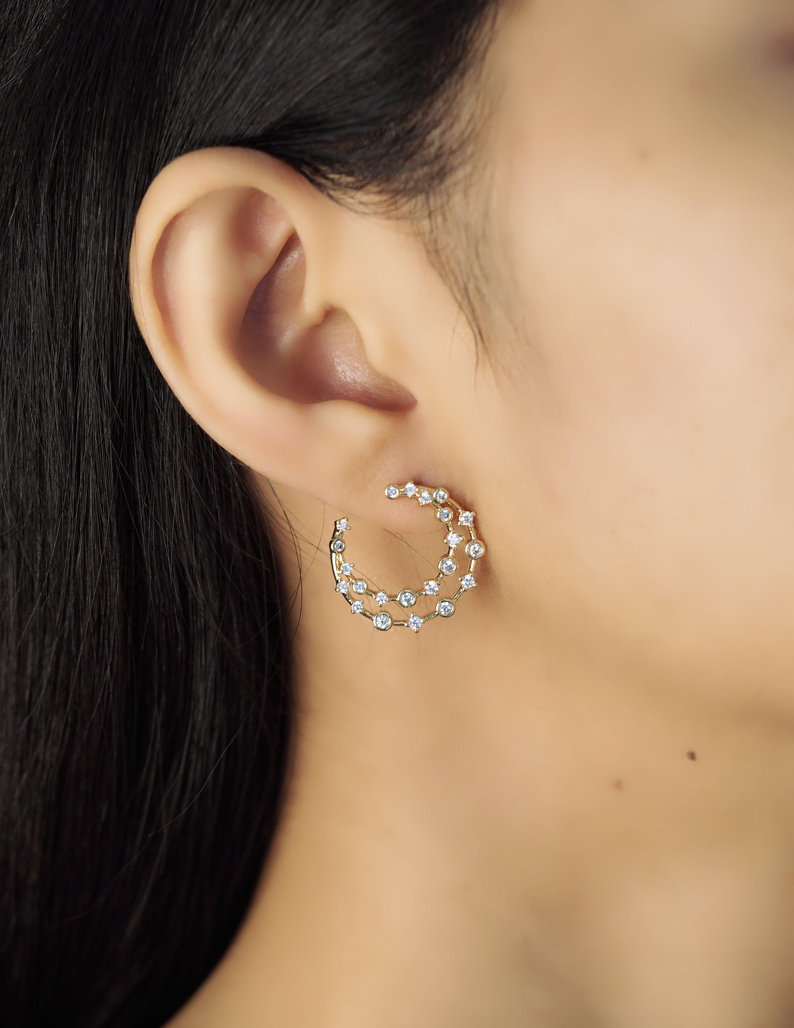 TAI JEWELRY Earrings Double Row Cz Front Facing Hoop