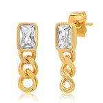 TAI JEWELRY Earrings Emerald Bezel Stud With Chain