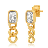 TAI JEWELRY Earrings Emerald Bezel Stud With Chain