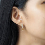 TAI JEWELRY Earrings Emerald Bezel Stud With Chain