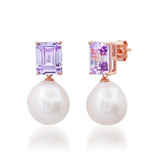 TAI JEWELRY Earrings Emerald Cut Glass and Pearl Drop Earrings