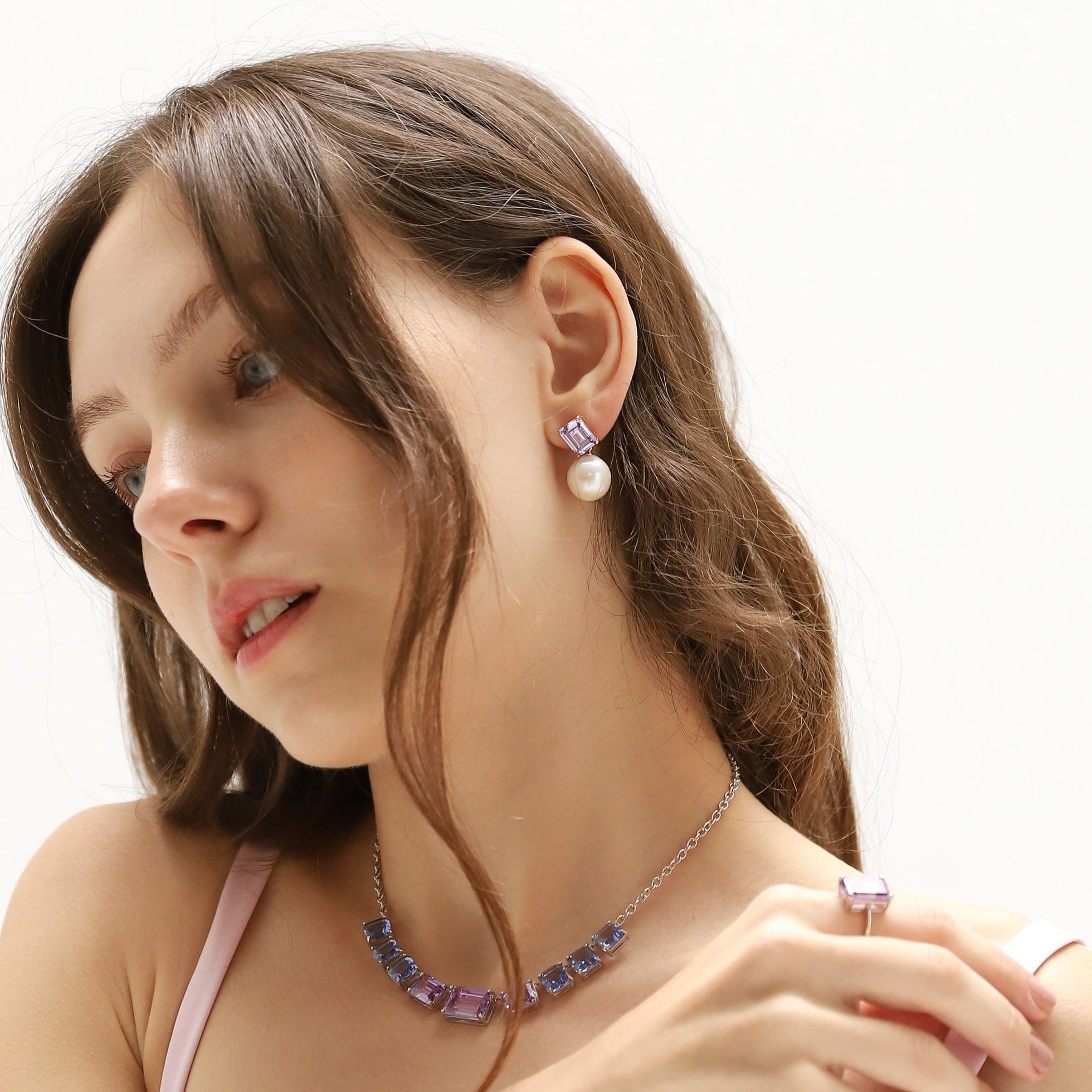 TAI JEWELRY | Emerald Cut Glass and Pearl Drop Earrings | Earrings |